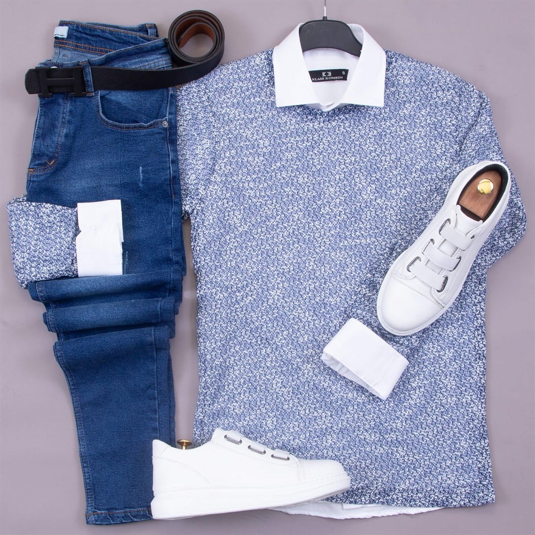 Beyaz Gömlek Mavi Kazak Pantolon Bot Kombin