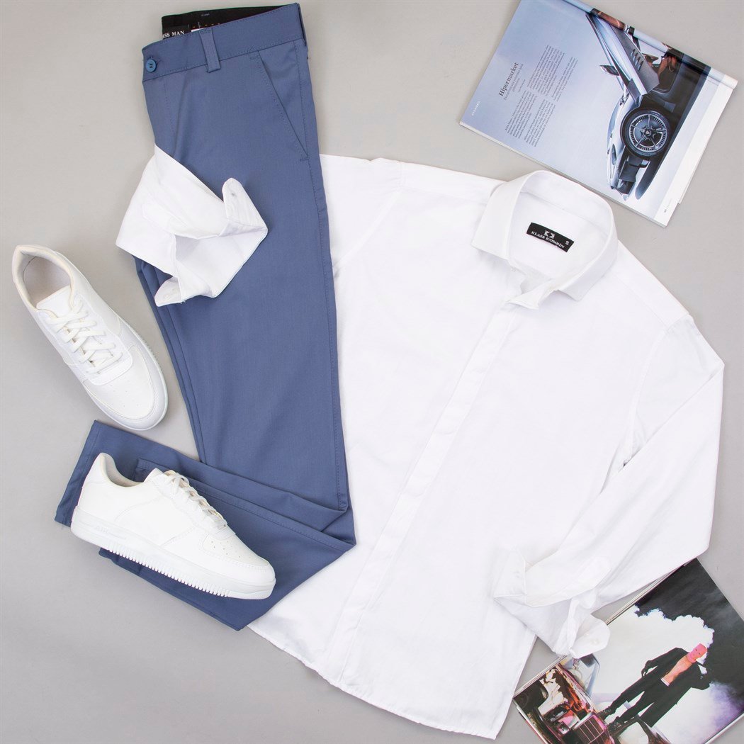 Beyaz Gömlek Mavi Pantolon Ayakkabı Kombin