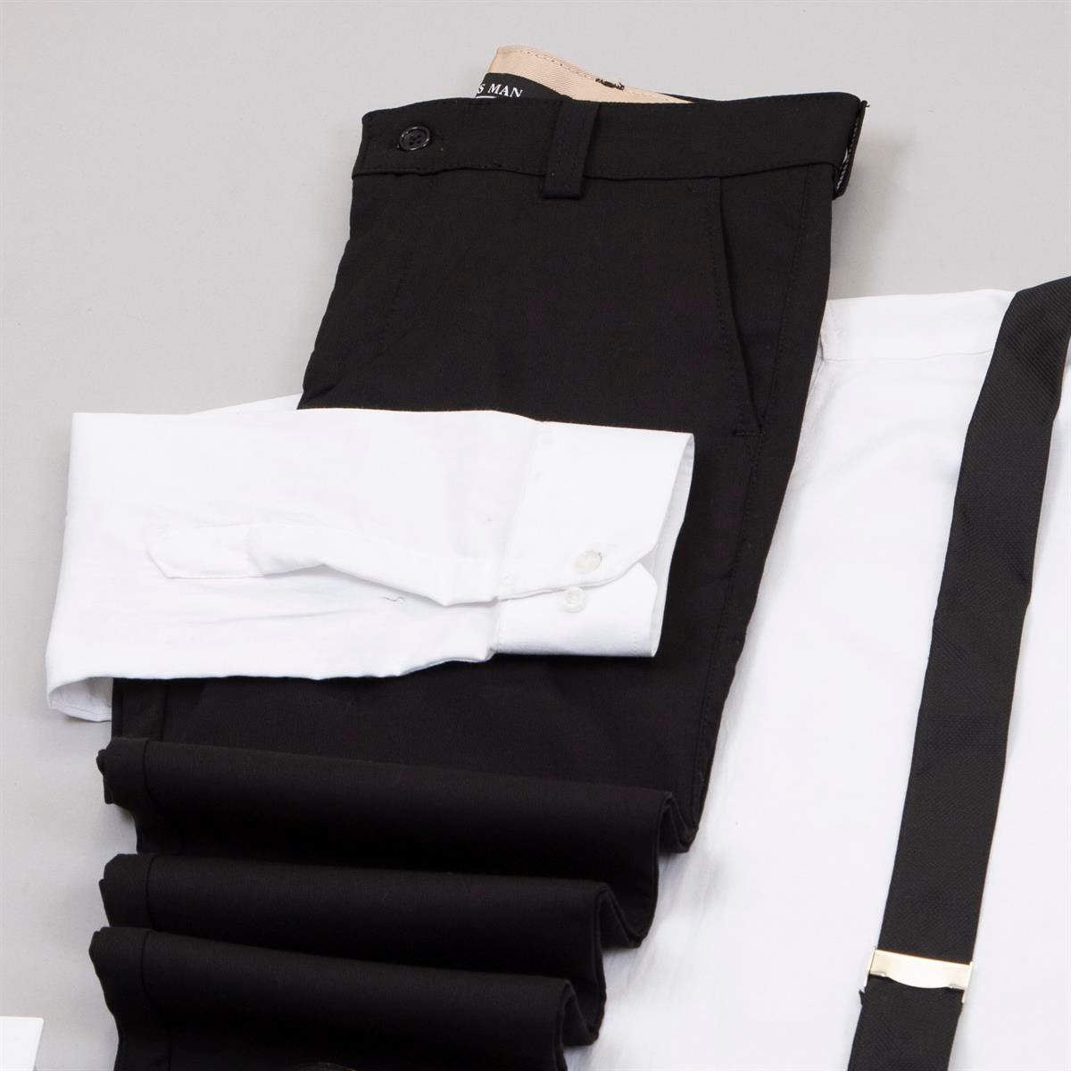 Beyaz Gömlek Pantolon Papyon Askı Ayakkabı Kombin