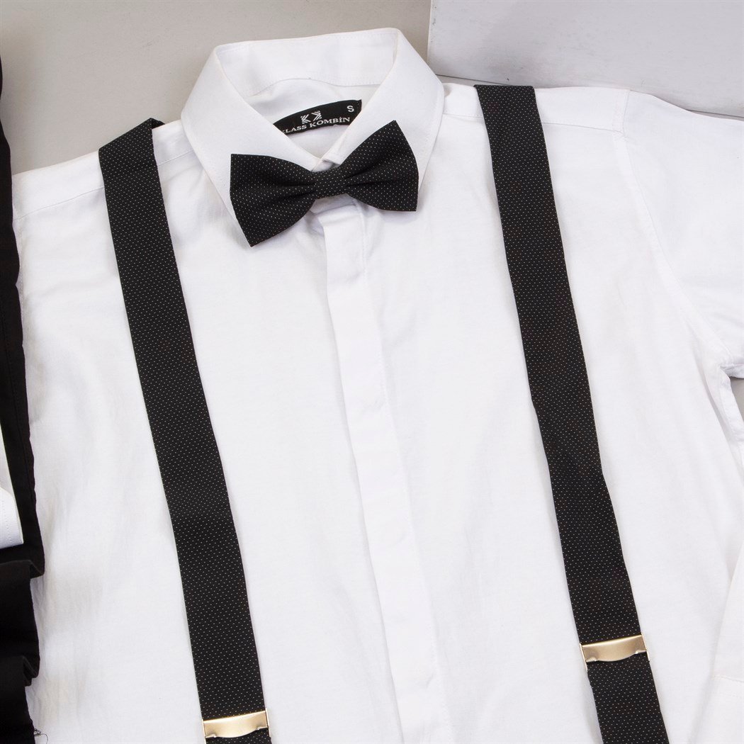 Beyaz Gömlek Pantolon Papyon Askı Ayakkabı Kombin