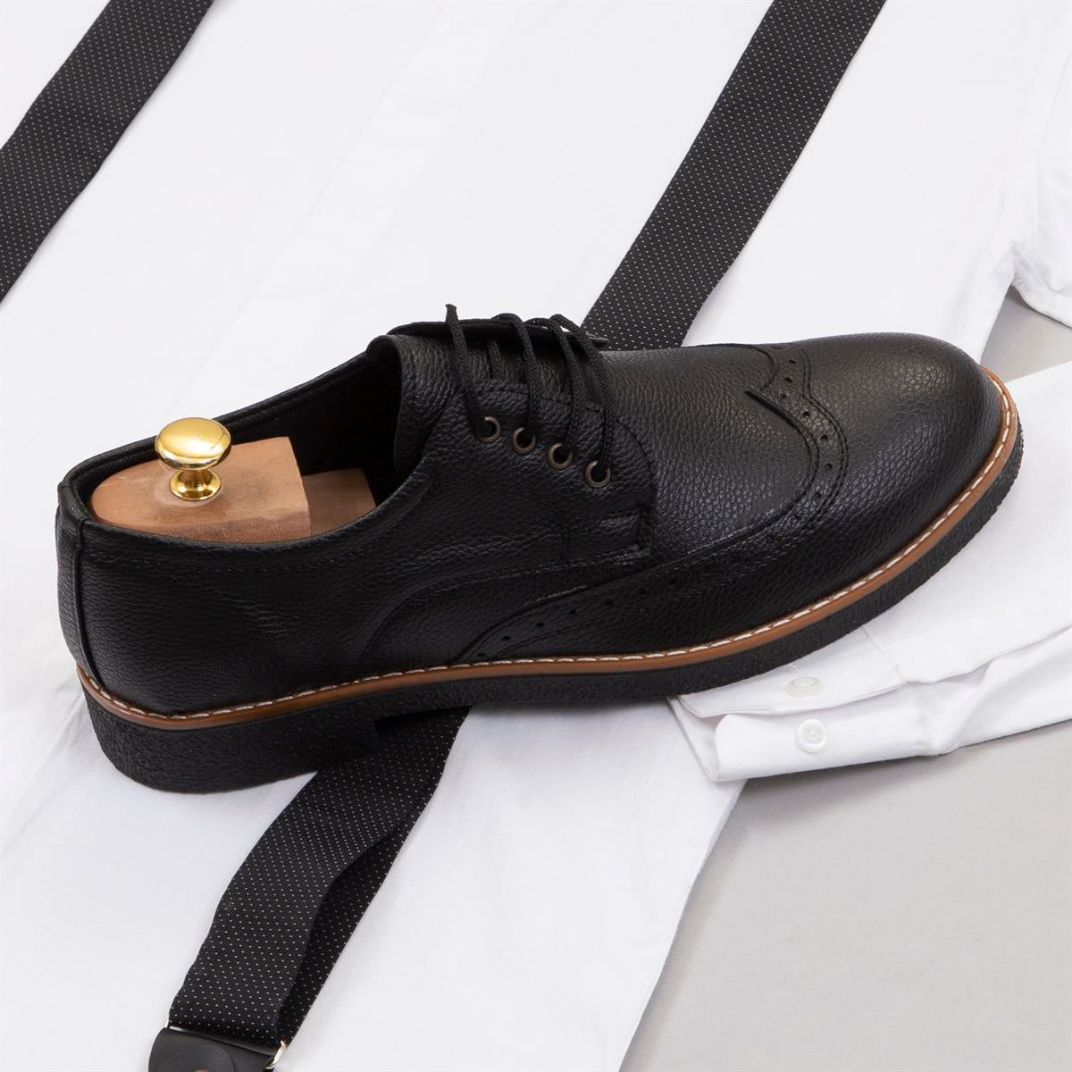 Beyaz Gömlek Siyah Pantolon Papyon Askı Ayakkabı Kombin