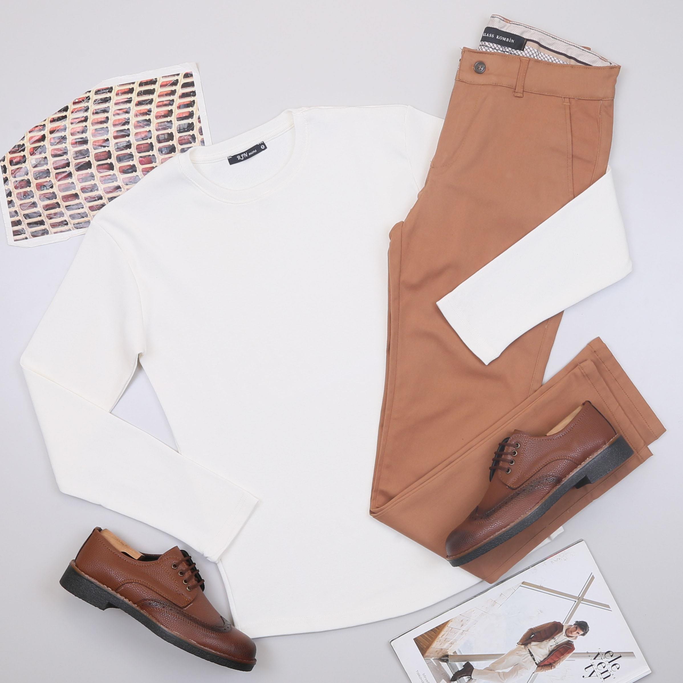 Beyaz Kazak Pantolon Ayakkabı Kombin