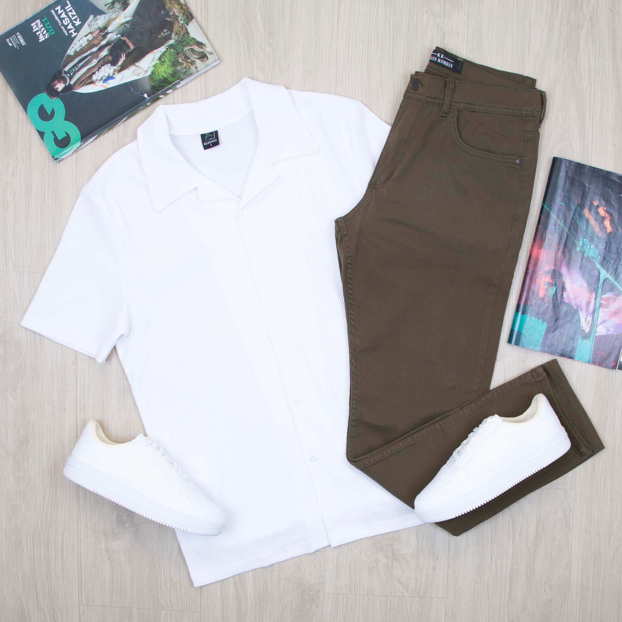 Beyaz Kısa Kol Gömlek Pantolon Ayakkabı Kombin
