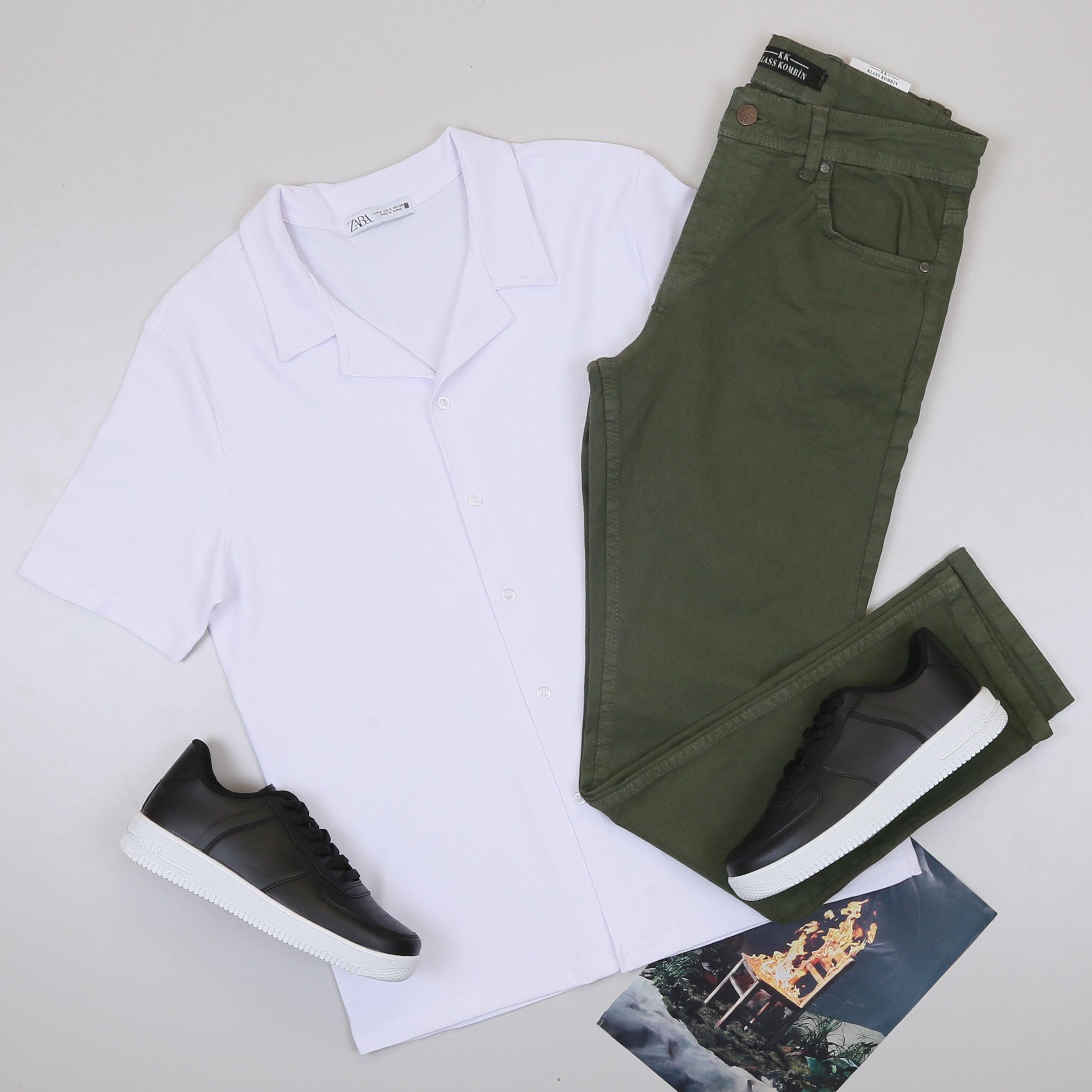 Beyaz Kısa Kollu Gömlek Kombini