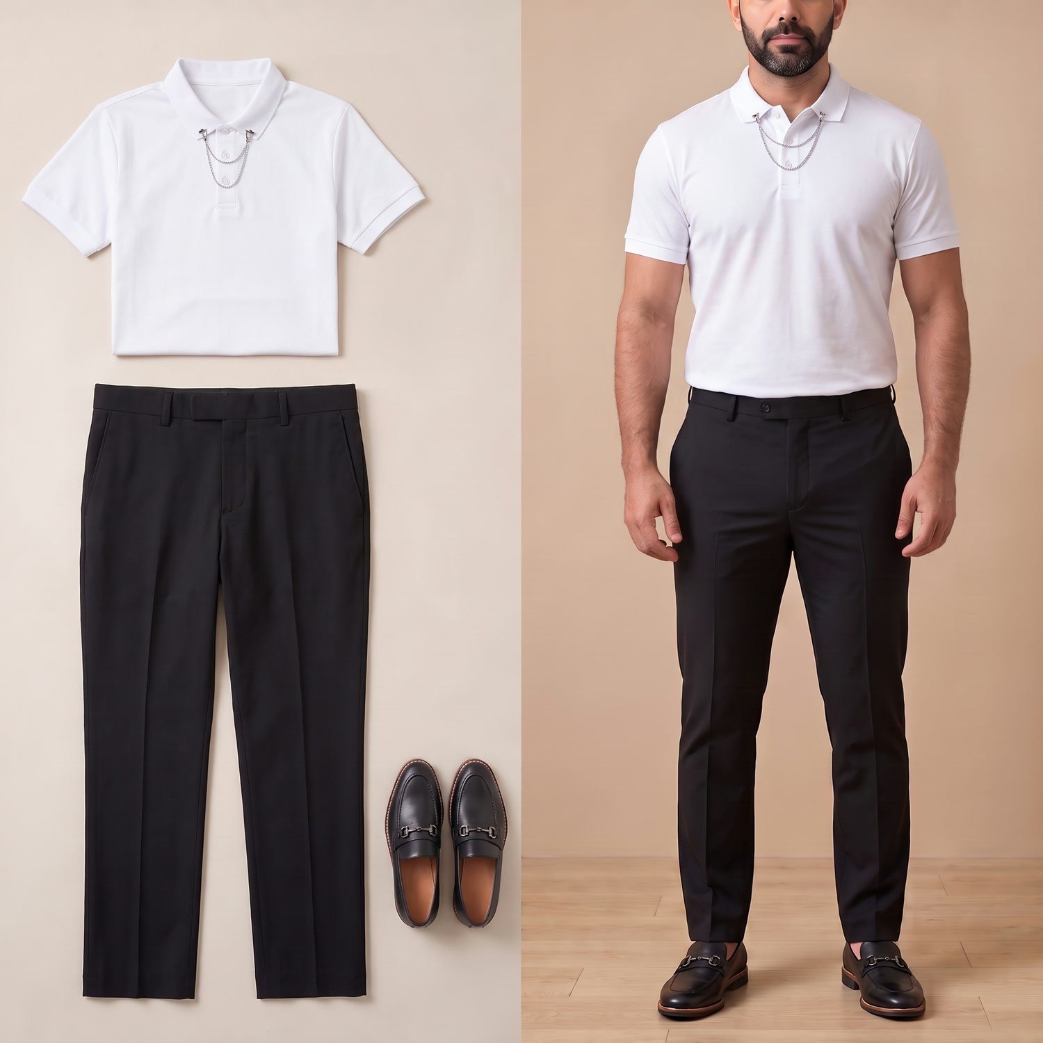 Beyaz Polo Yaka Tişört Kombini Erkek | Slim Fit Şık Komple Set 