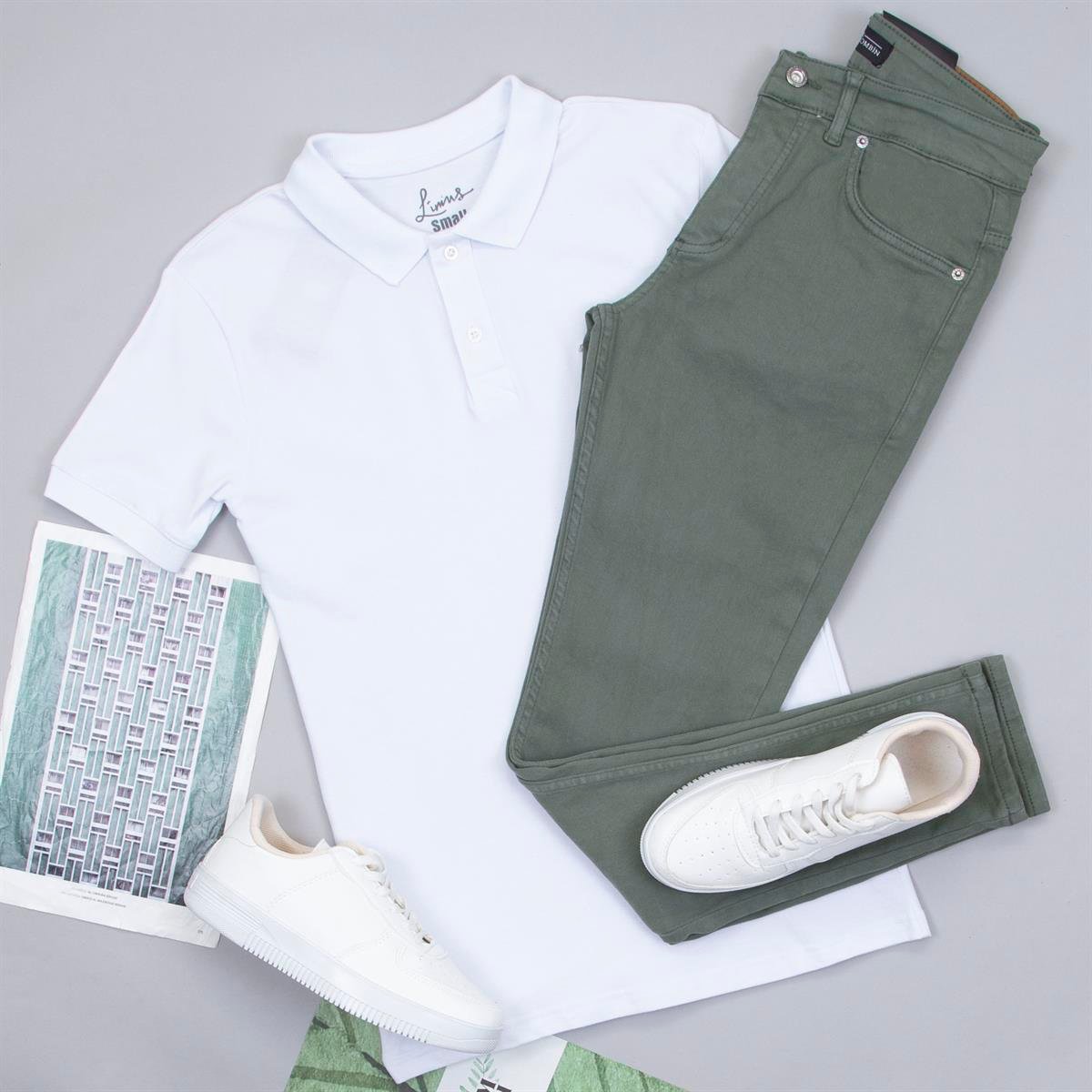 Beyaz Polo Yaka Tişört Pantolon Ayakkabı Kombin