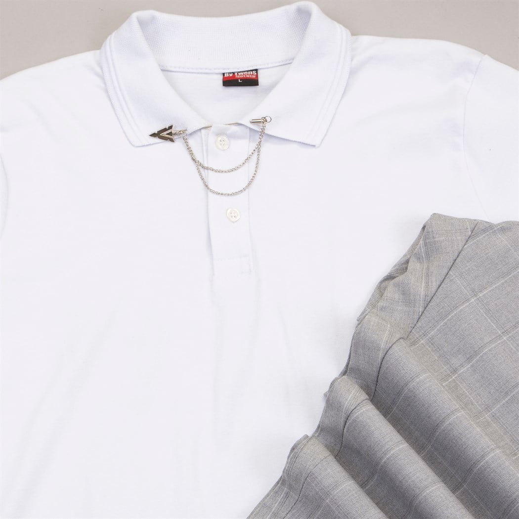 Beyaz Polo Yaka Tişört Pantolon Ayakkabı Kombin