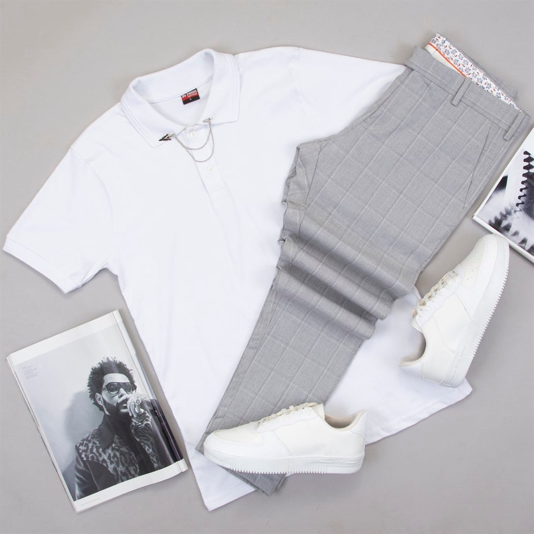 Beyaz Polo Yaka Tişört Pantolon Ayakkabı Kombin