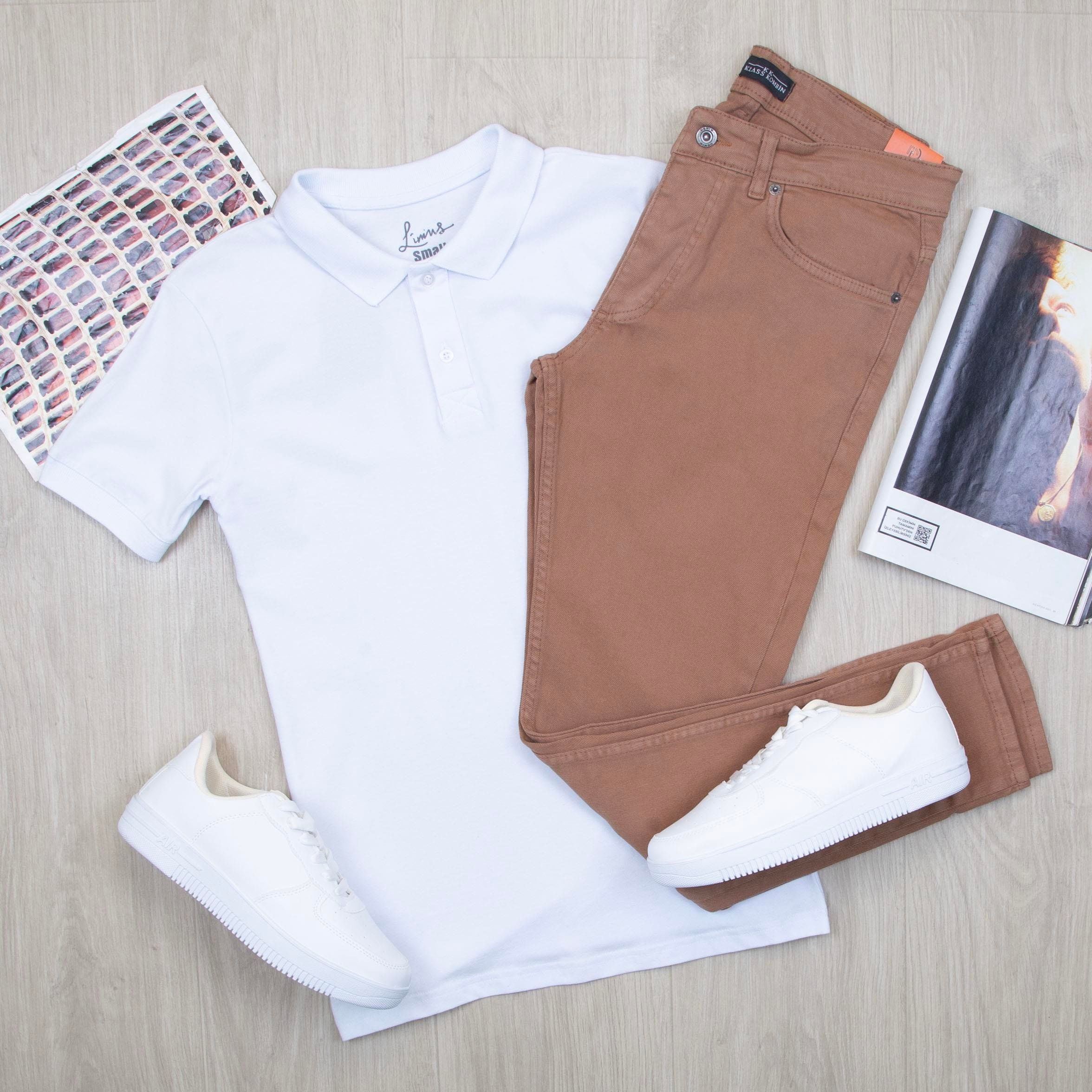 Haki Polo Yaka Tişört Pantolon Ayakkabı Kombin