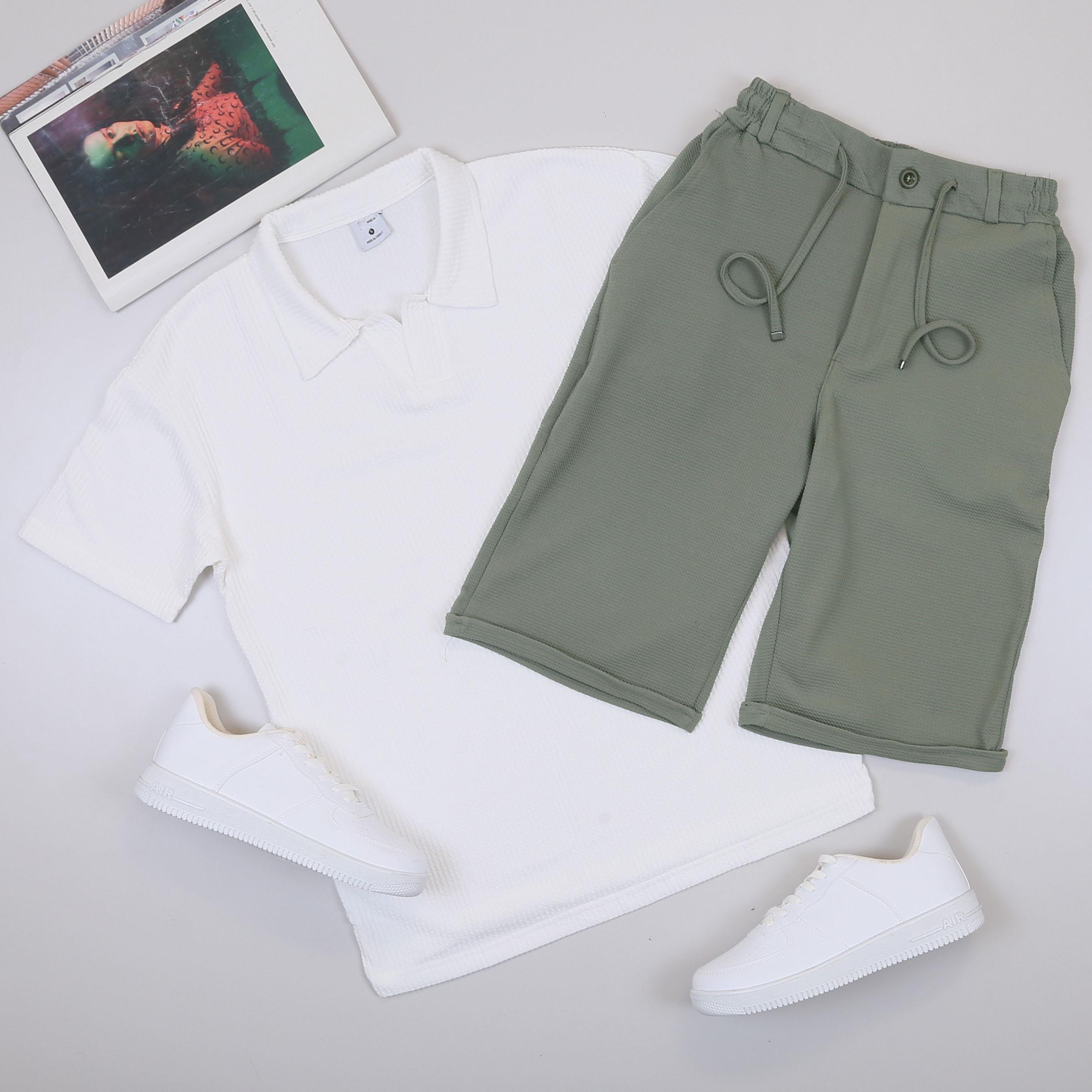 Beyaz Polo Yaka Tişört Şort  Ayakkabı Kombin