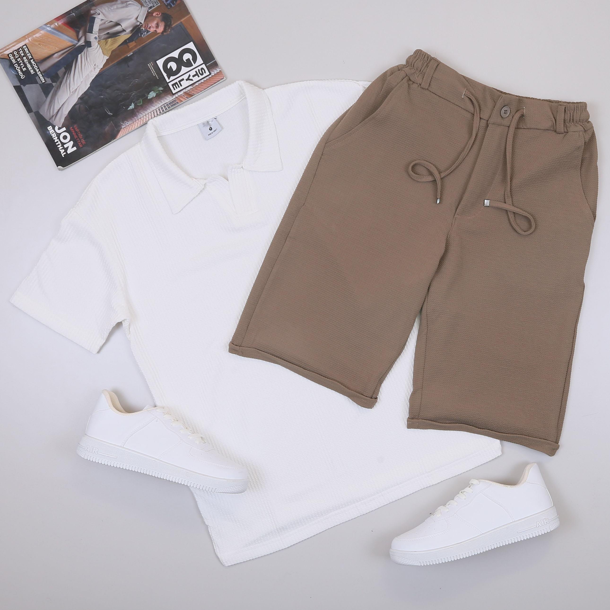 Beyaz Polo Yaka Tişört Şort  Ayakkabı Kombin