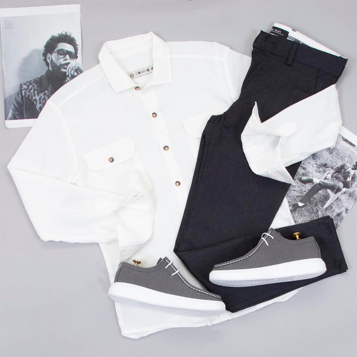 Beyaz Spor Gömlek Pantolon Ayakkabı Kombin