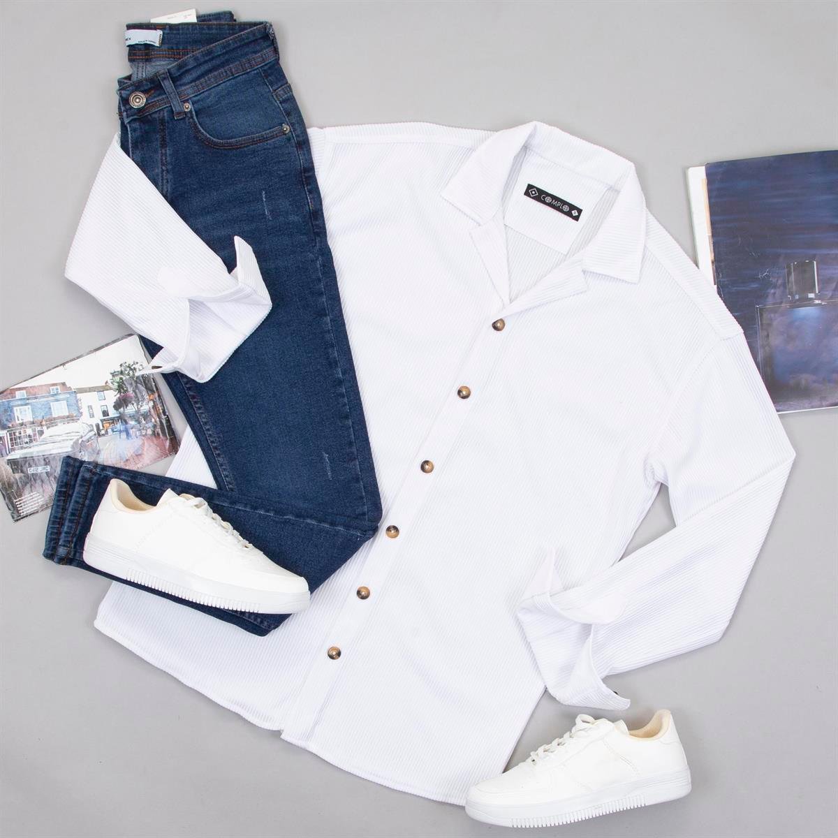 Beyaz Spor Gömlek Pantolon Ayakkabı Kombin