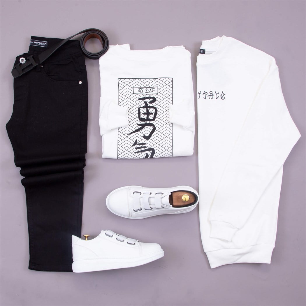 Beyaz Sweat Pantolon Ayakkabı Kombin