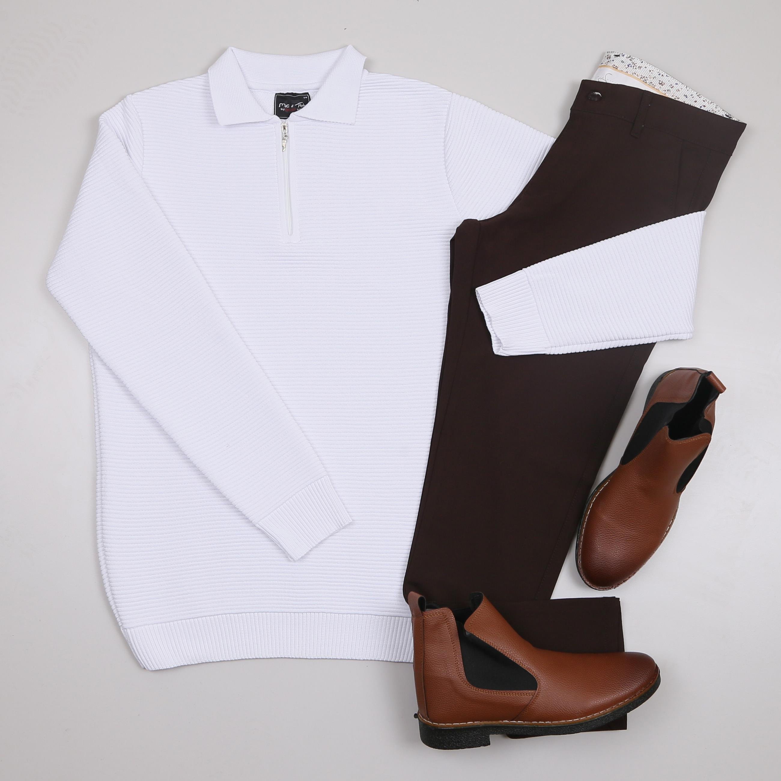 Beyaz triko Kazak Kahve  kumaş Pantolon