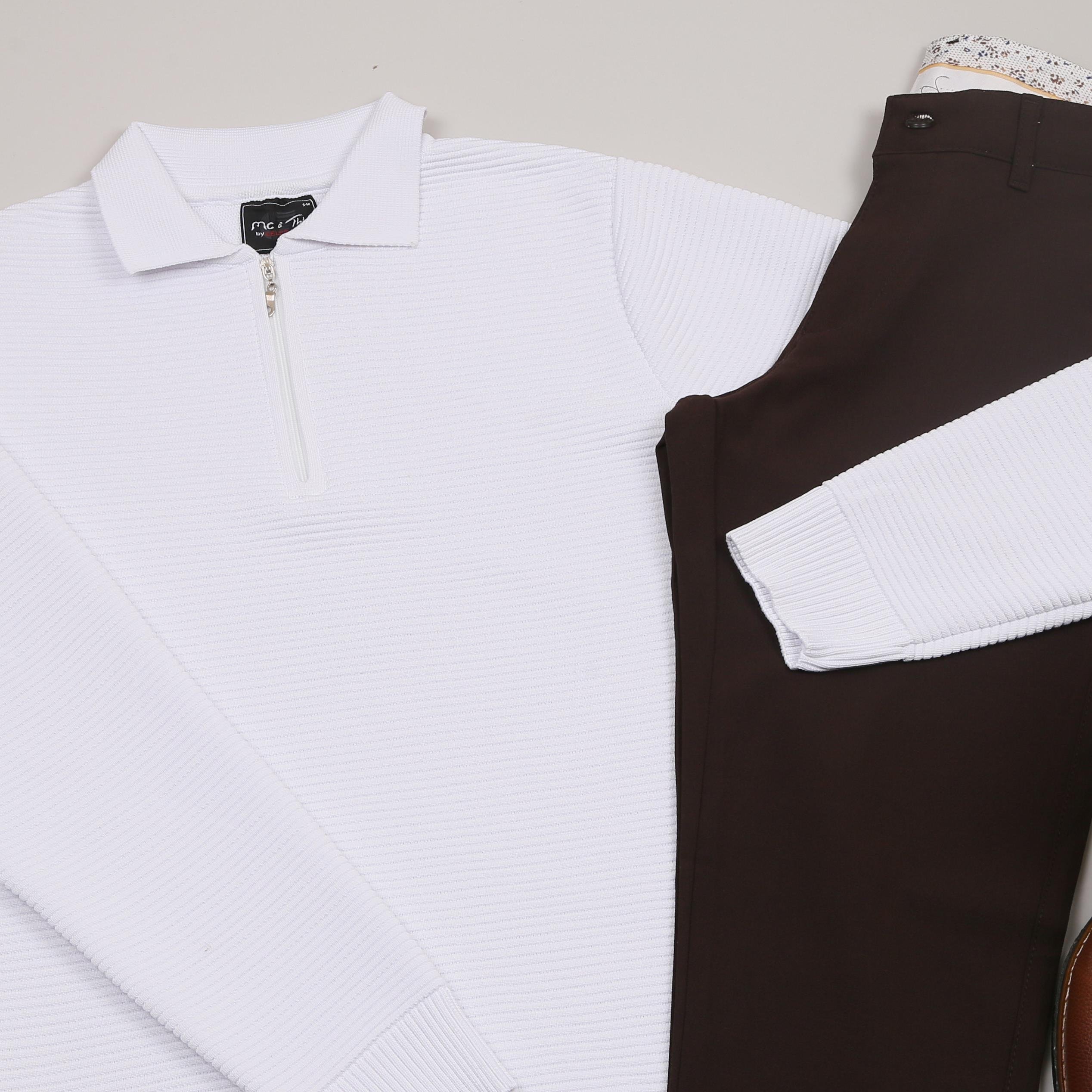 Beyaz triko Kazak Kahve  kumaş Pantolon