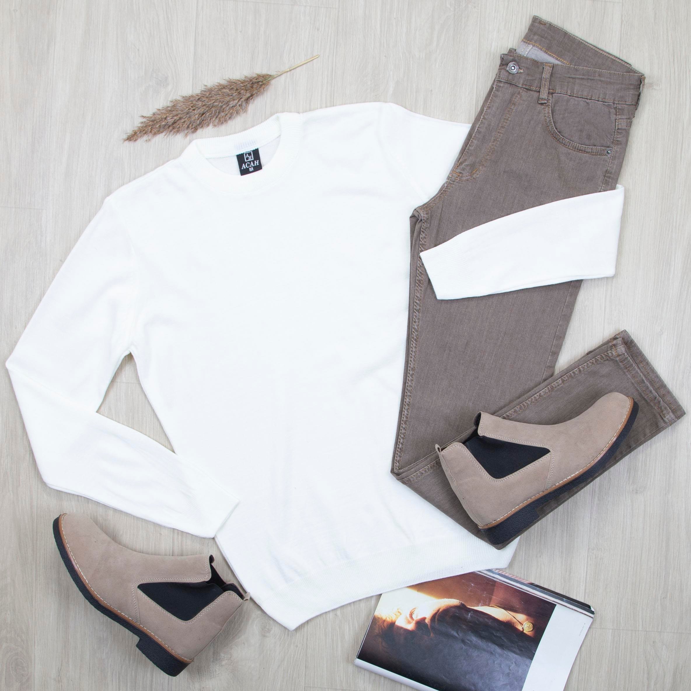 Beyaz Triko Kazak Pantolon Ayakkabı Kombin