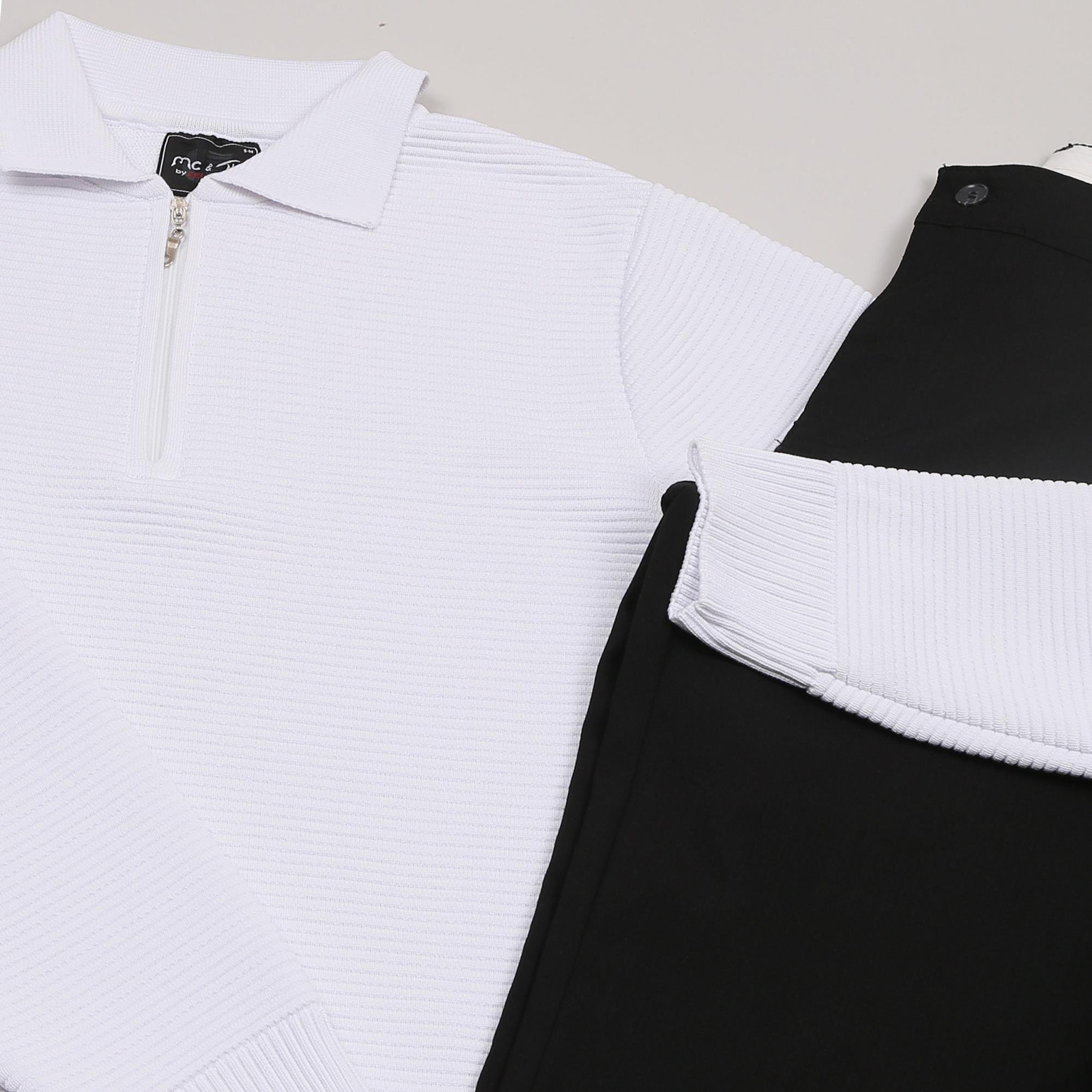 Beyaz triko Kazak Siyah kumaş Pantolon