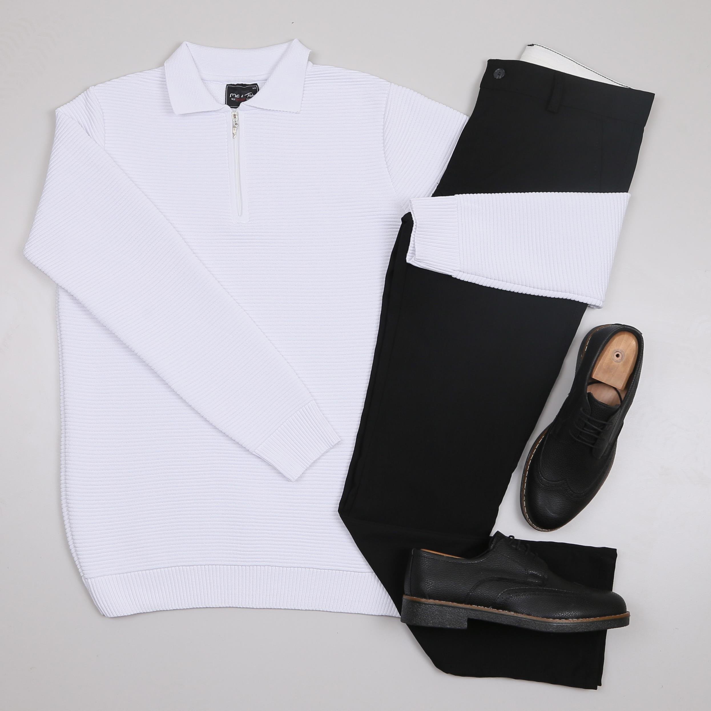 Beyaz triko Kazak Siyah kumaş Pantolon