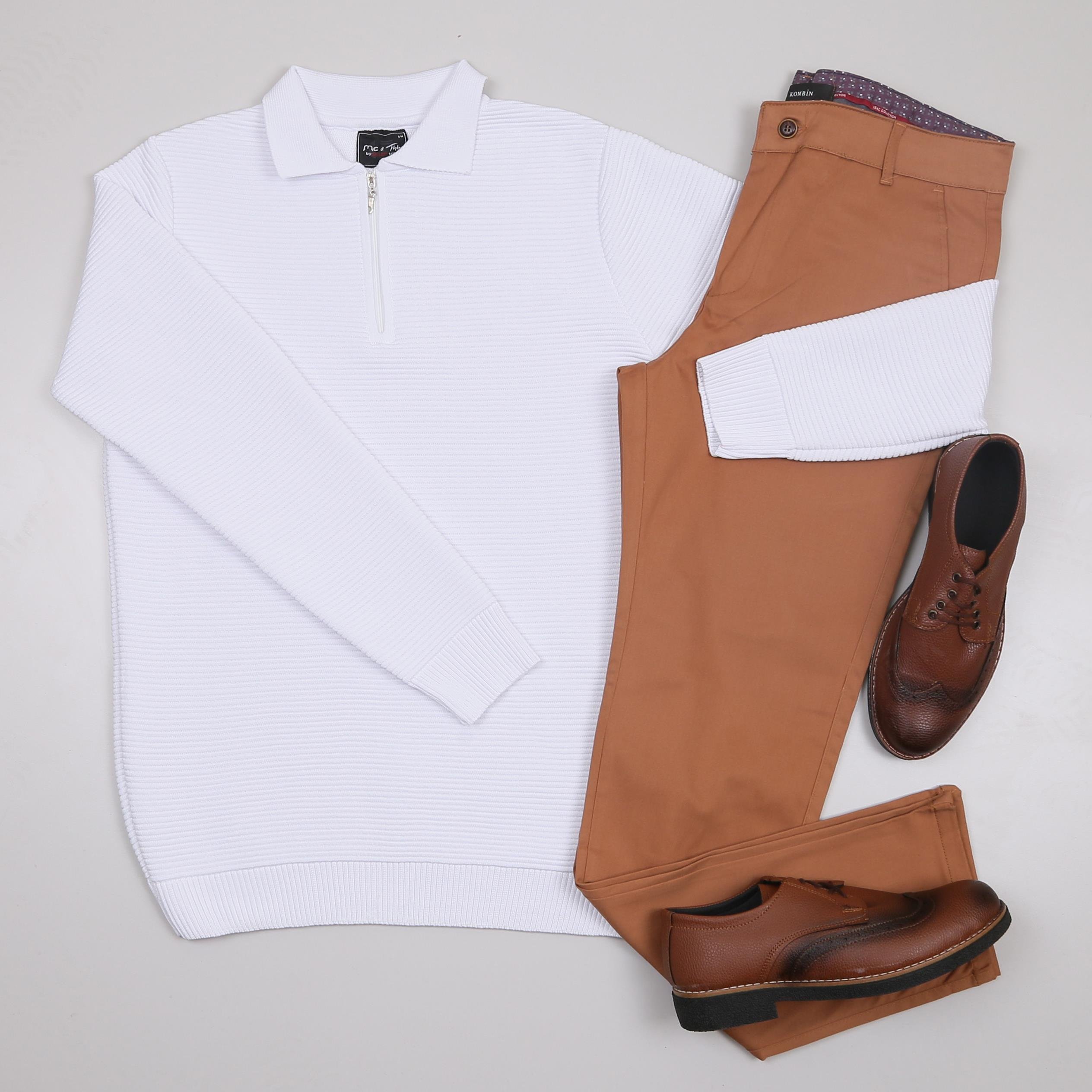 Beyaz triko Kazak Taba kumaş Pantolon