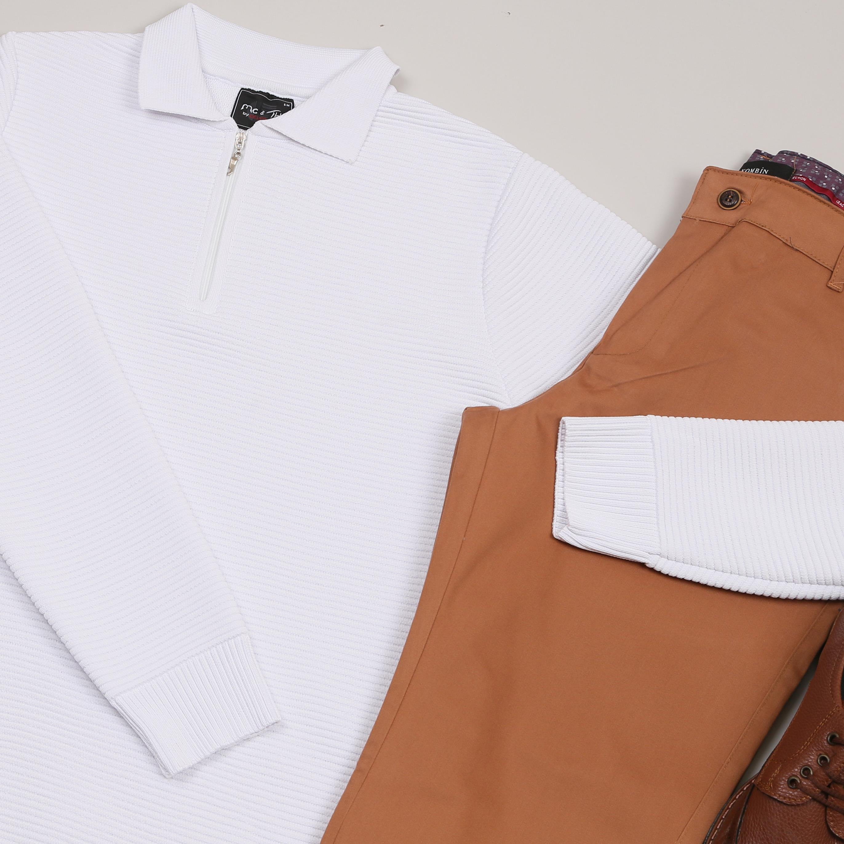 Beyaz triko Kazak Taba kumaş Pantolon