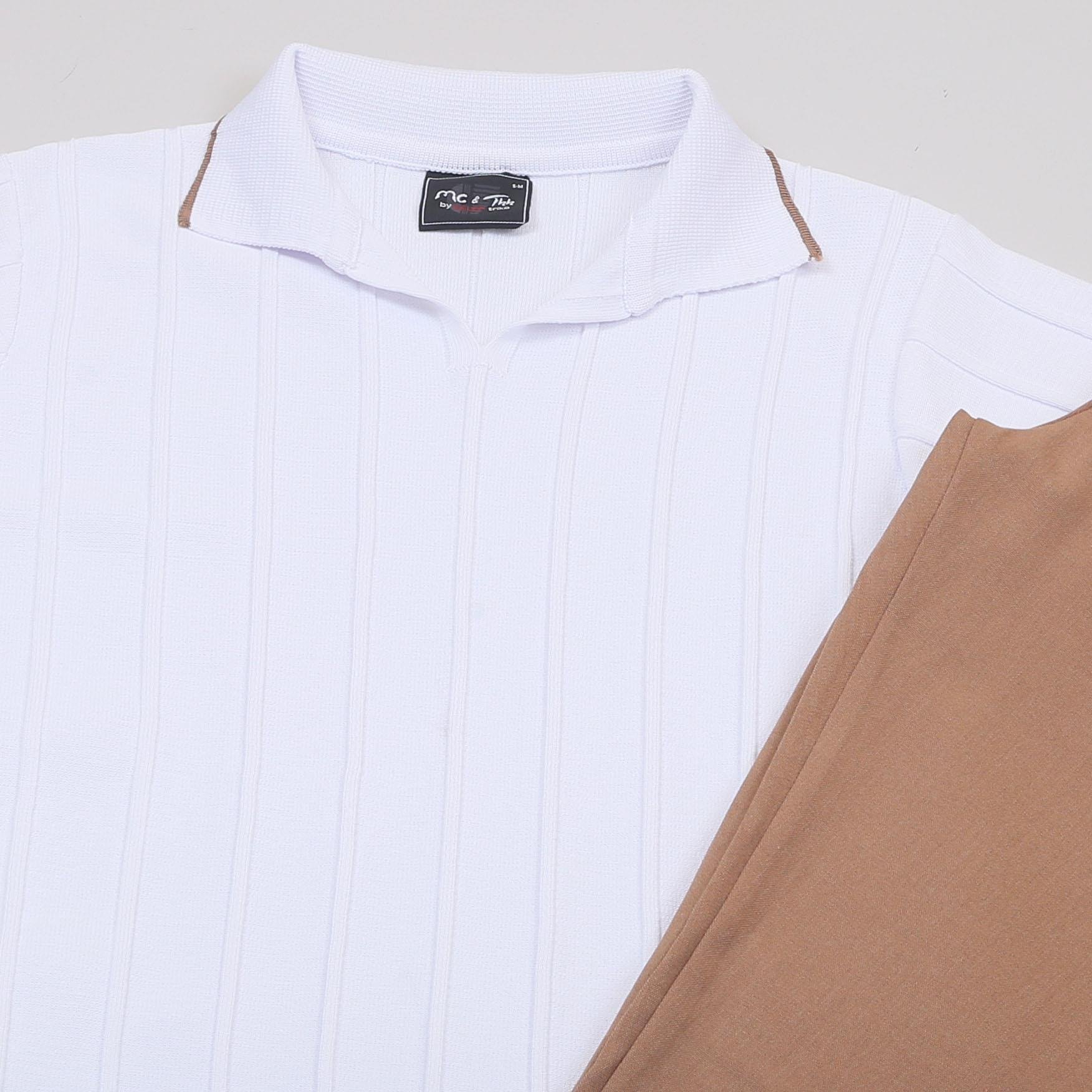 Bej Triko Polo Yaka Tişört Pantolon Ayakkabı Kombin