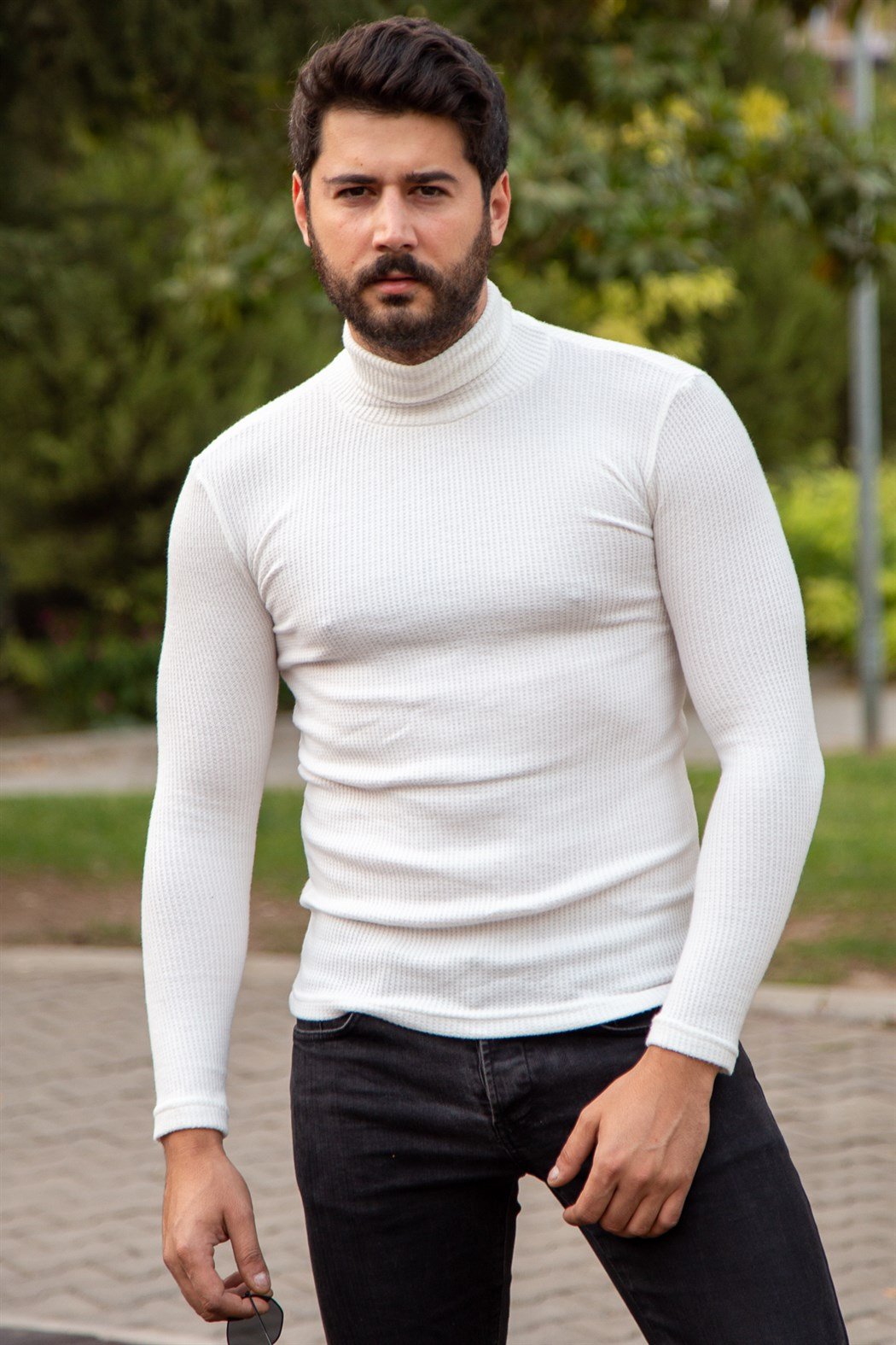 Boğazlı beyaz badi kazak