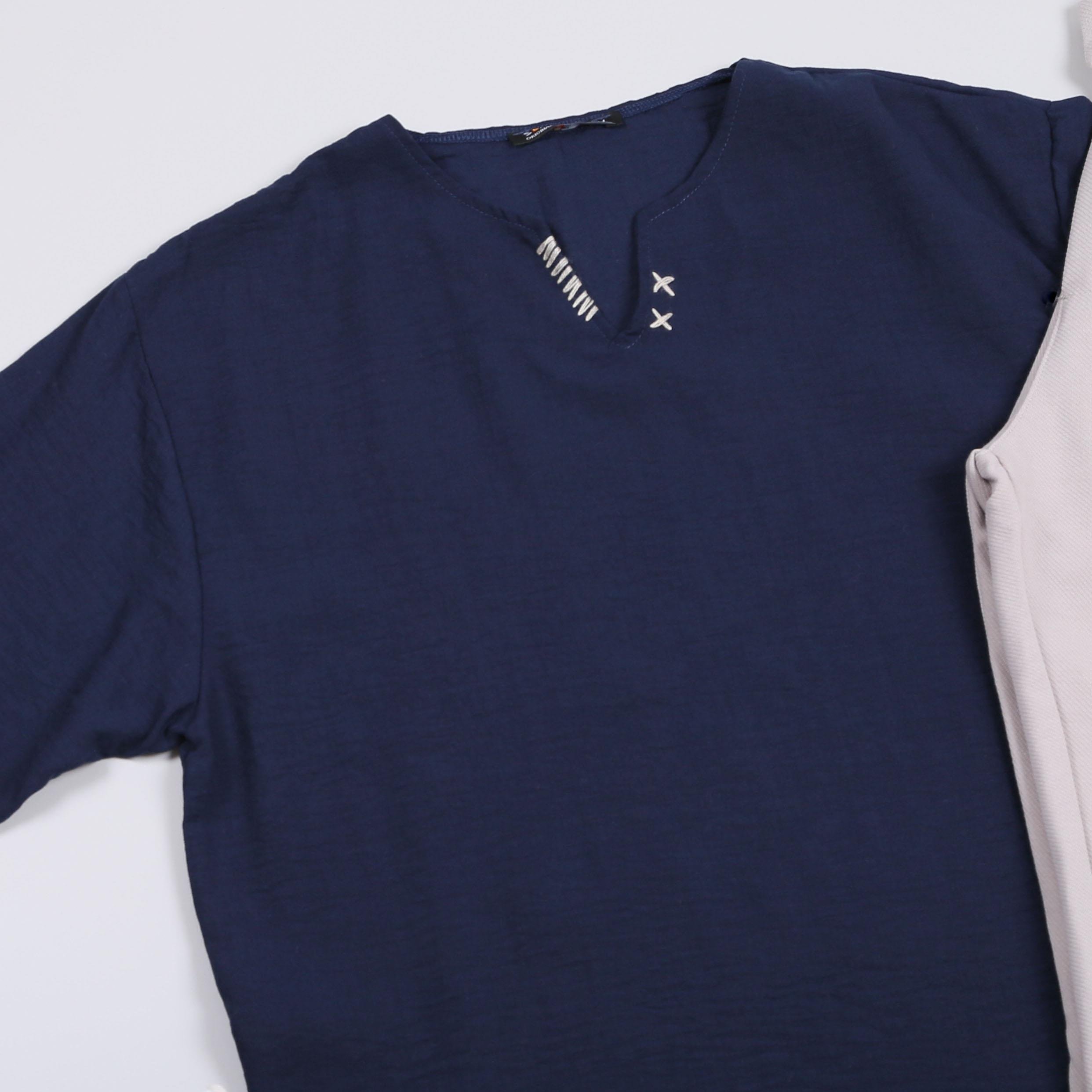 Bohem Lacivert Oversize Desenli Fakir Kol Tişört Keten Pantolon Ayakkabı Kombin