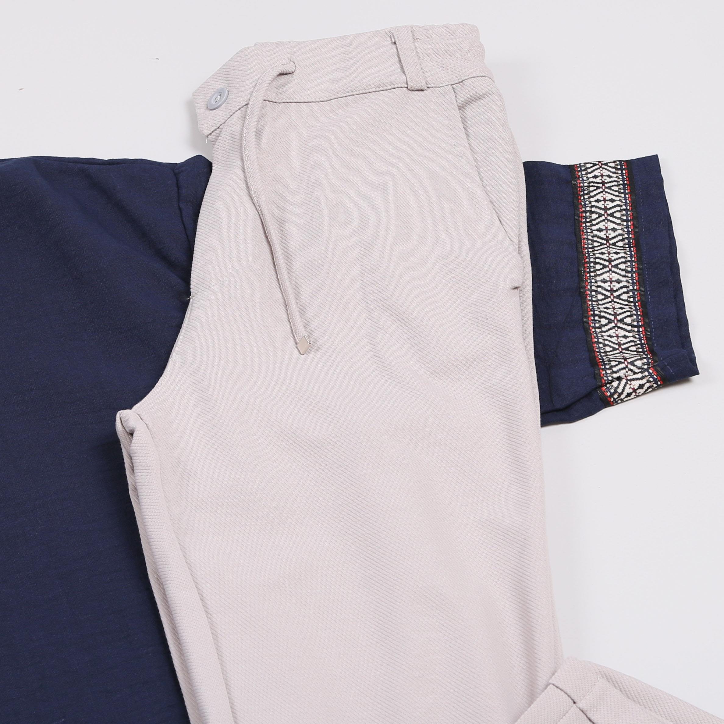 Bohem Lacivert Oversize Desenli Fakir Kol Tişört Keten Pantolon Ayakkabı Kombin