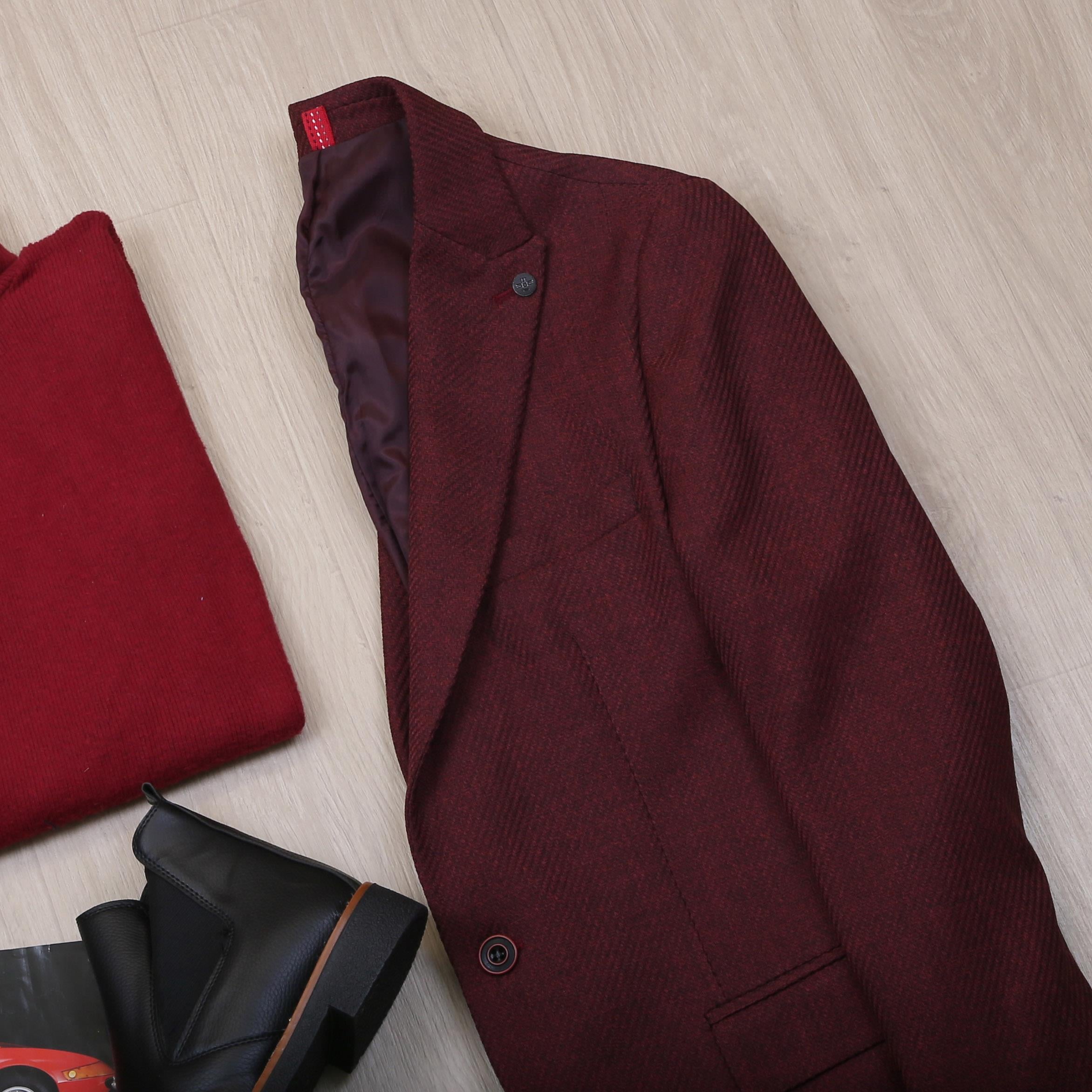 Bordo Blazer Ceket Boğazlı Body Pantolon Bot Kombin
