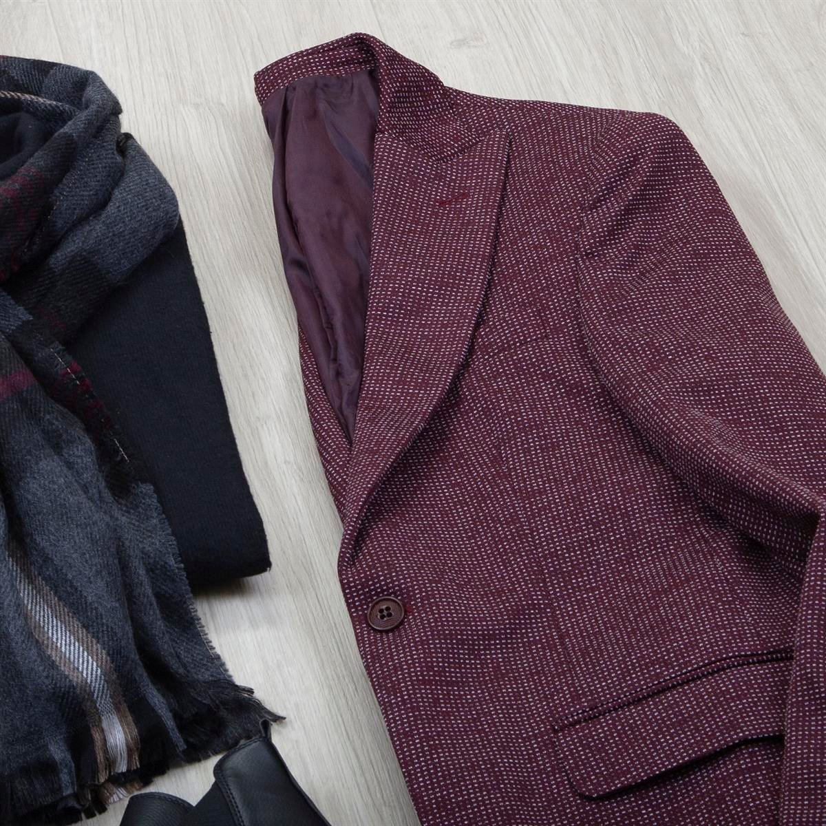 Bordo Blazer Ceket Boğazlı Body Pantolon Bot Kombin