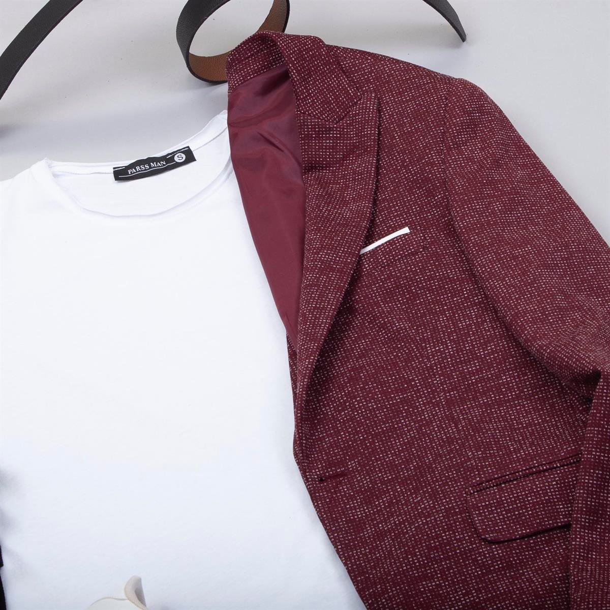 Bordo Blazer Ceket Tişört Pantolon Ayakkabı Kombin