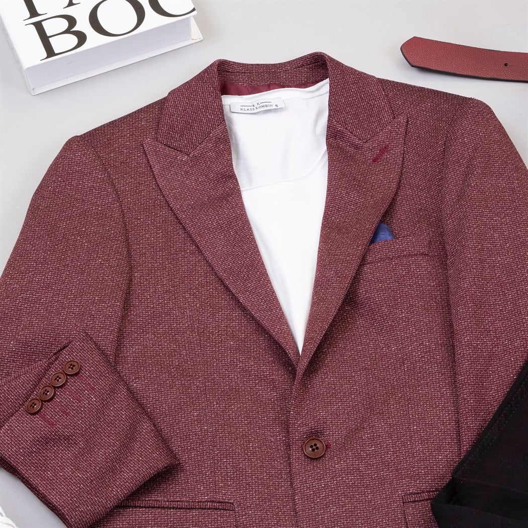 Bordo Blazer Ceket Tişört Pantolon Ayakkabı Kombin