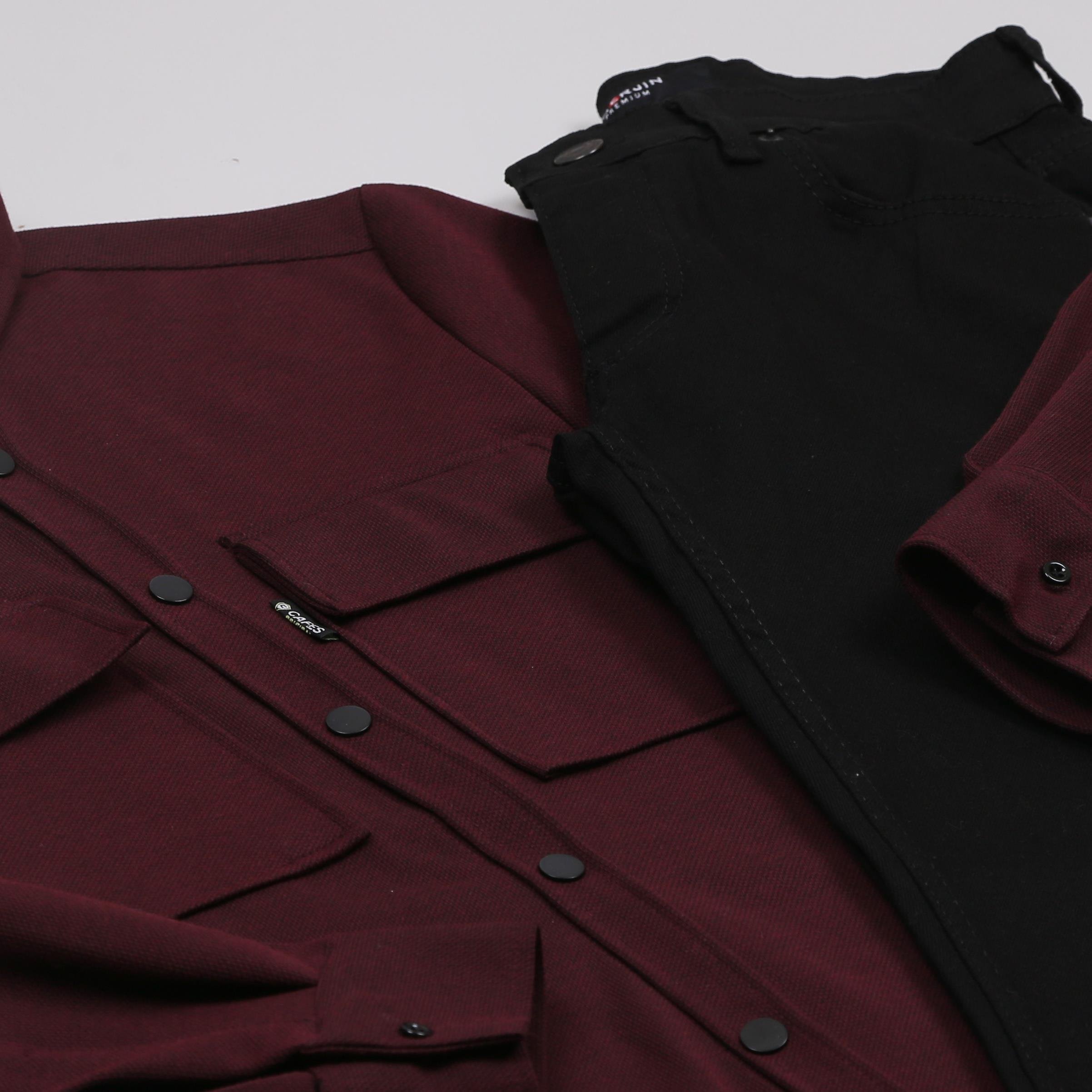 Bordo Cepli Gömlek Pantolon Bot Kombini