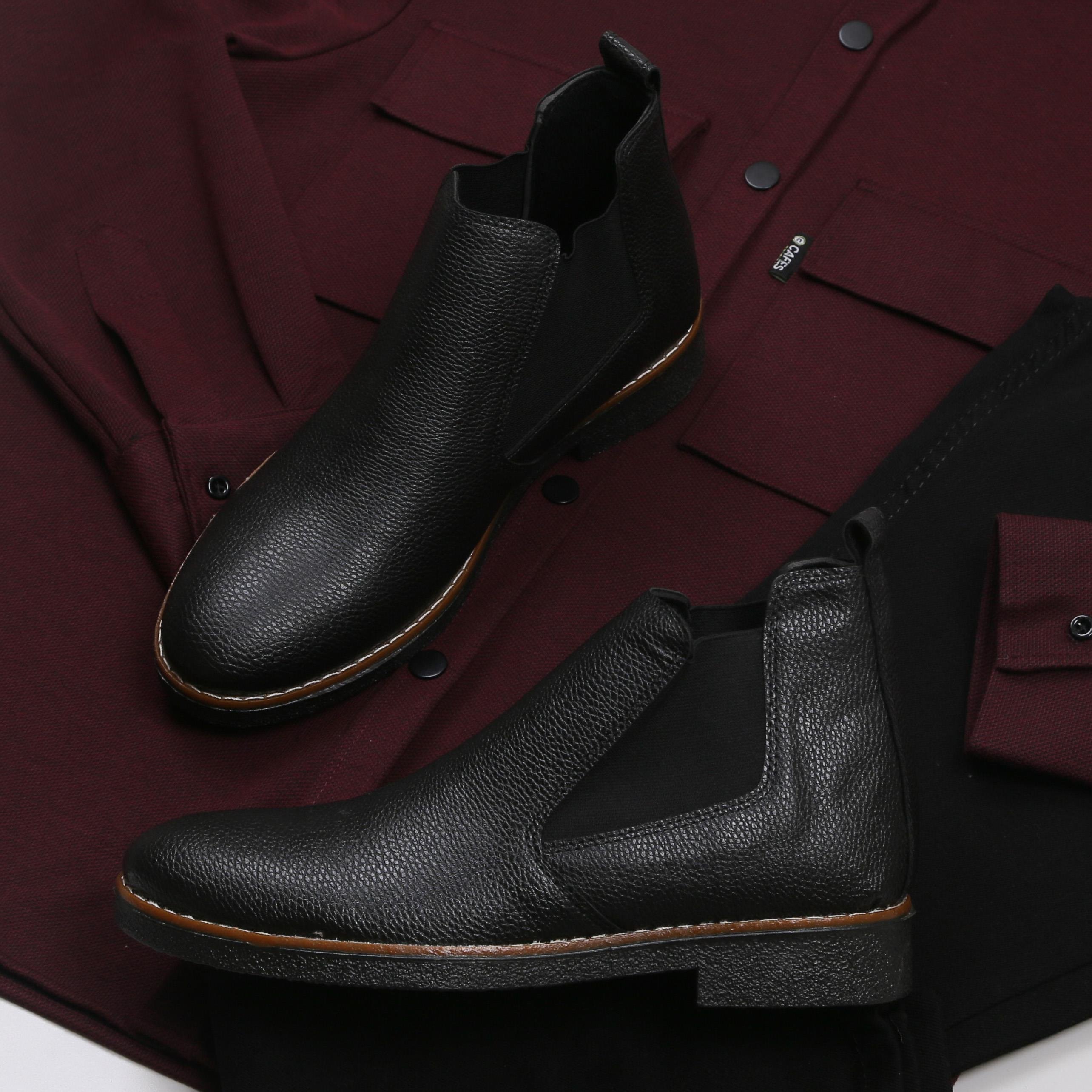 Bordo Cepli Gömlek Pantolon Bot Kombini