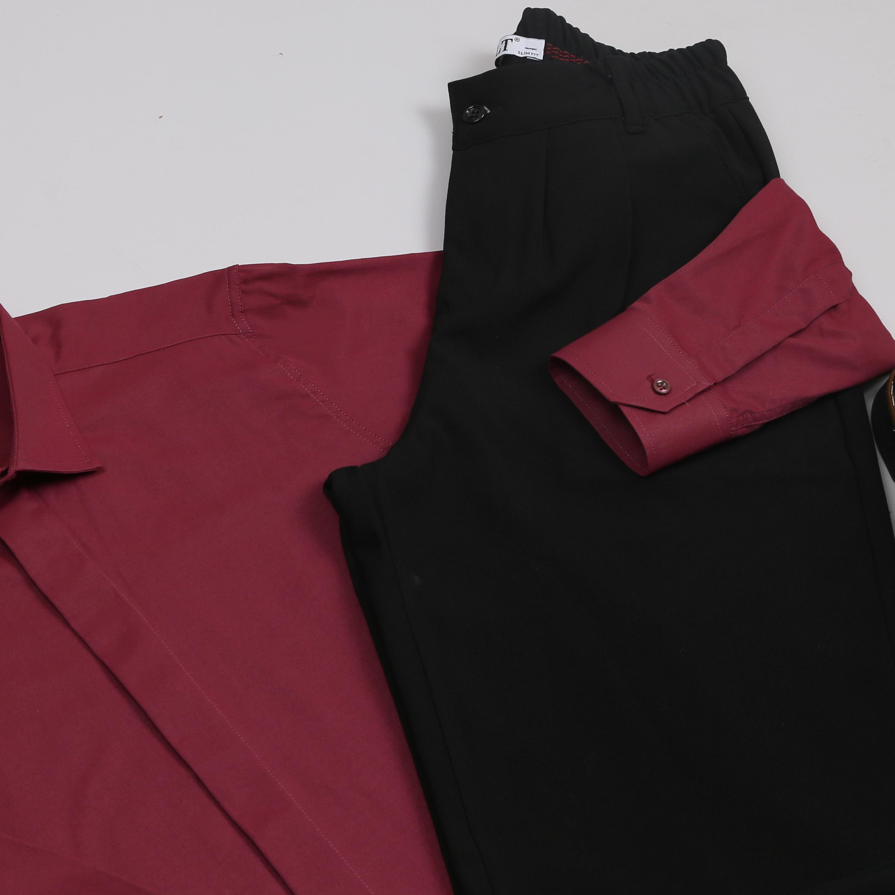 Bordo Gömlek Baggy Siyah kumaş Pantolon