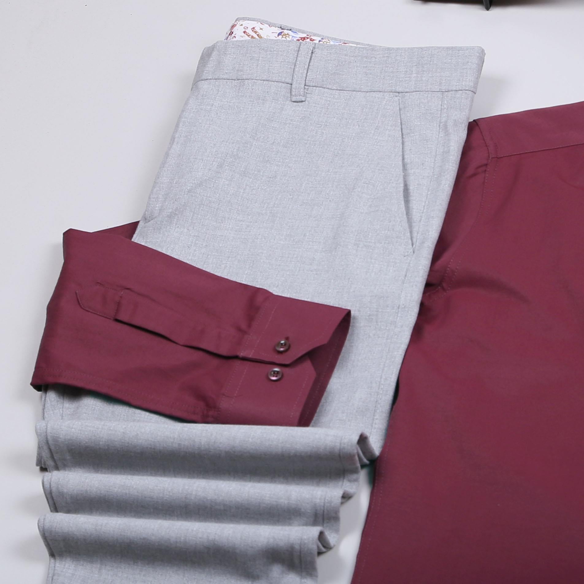 Bordo Gömlek Gri Pantolon Ayakkabı Kombin