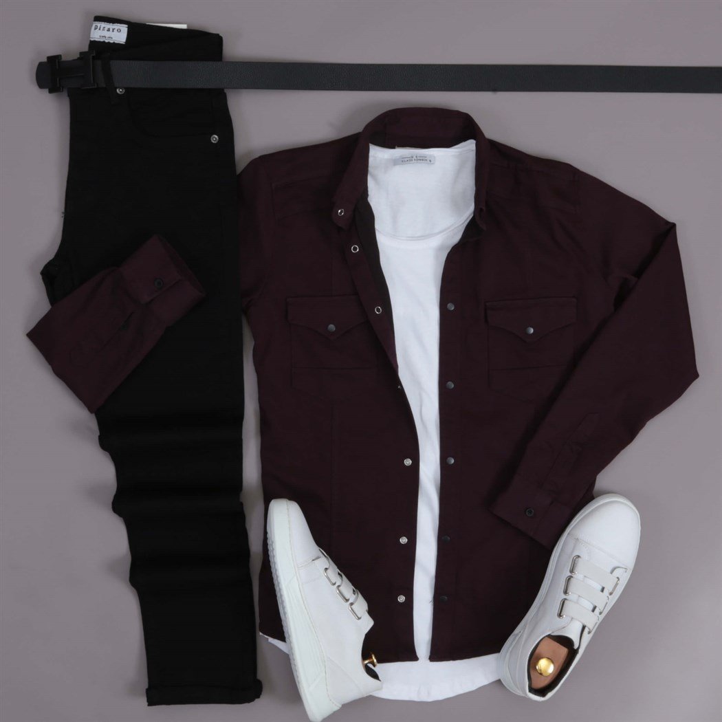 Bordo Gömlek Pantolon Ayakkabı Kombini