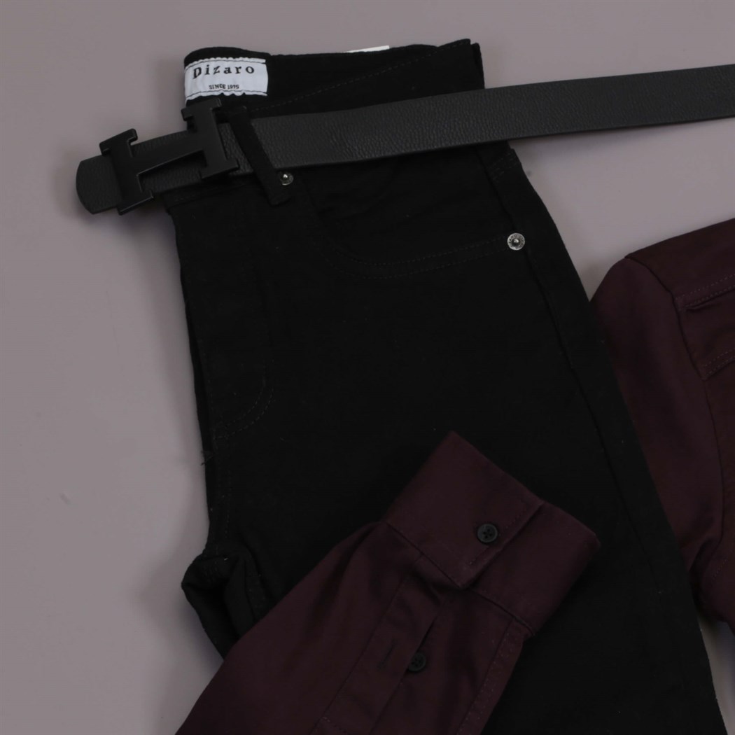 Bordo Gömlek Pantolon Ayakkabı Kombini