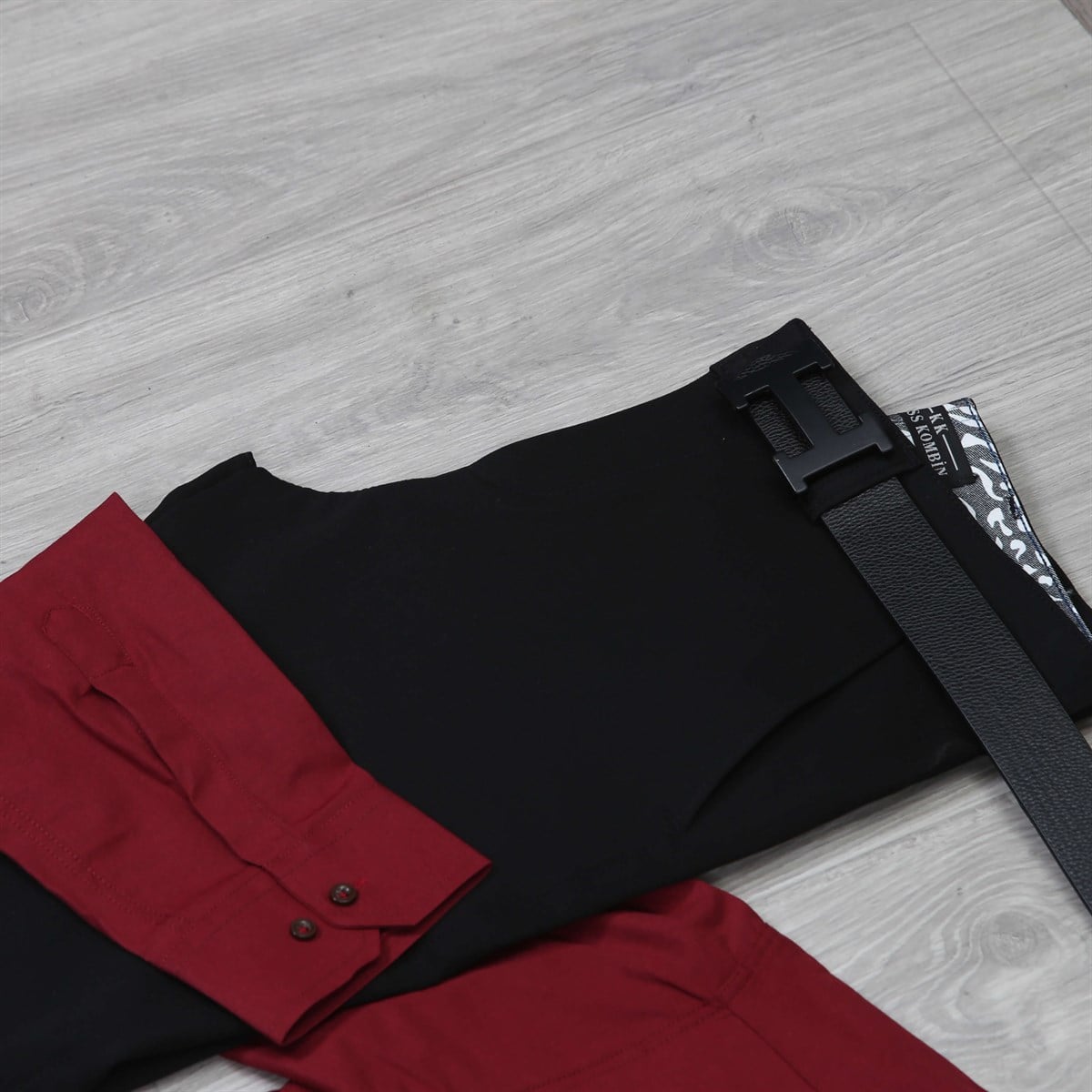 Bordo Gömlek Siyah Pantolon Ayakkabı Kombini