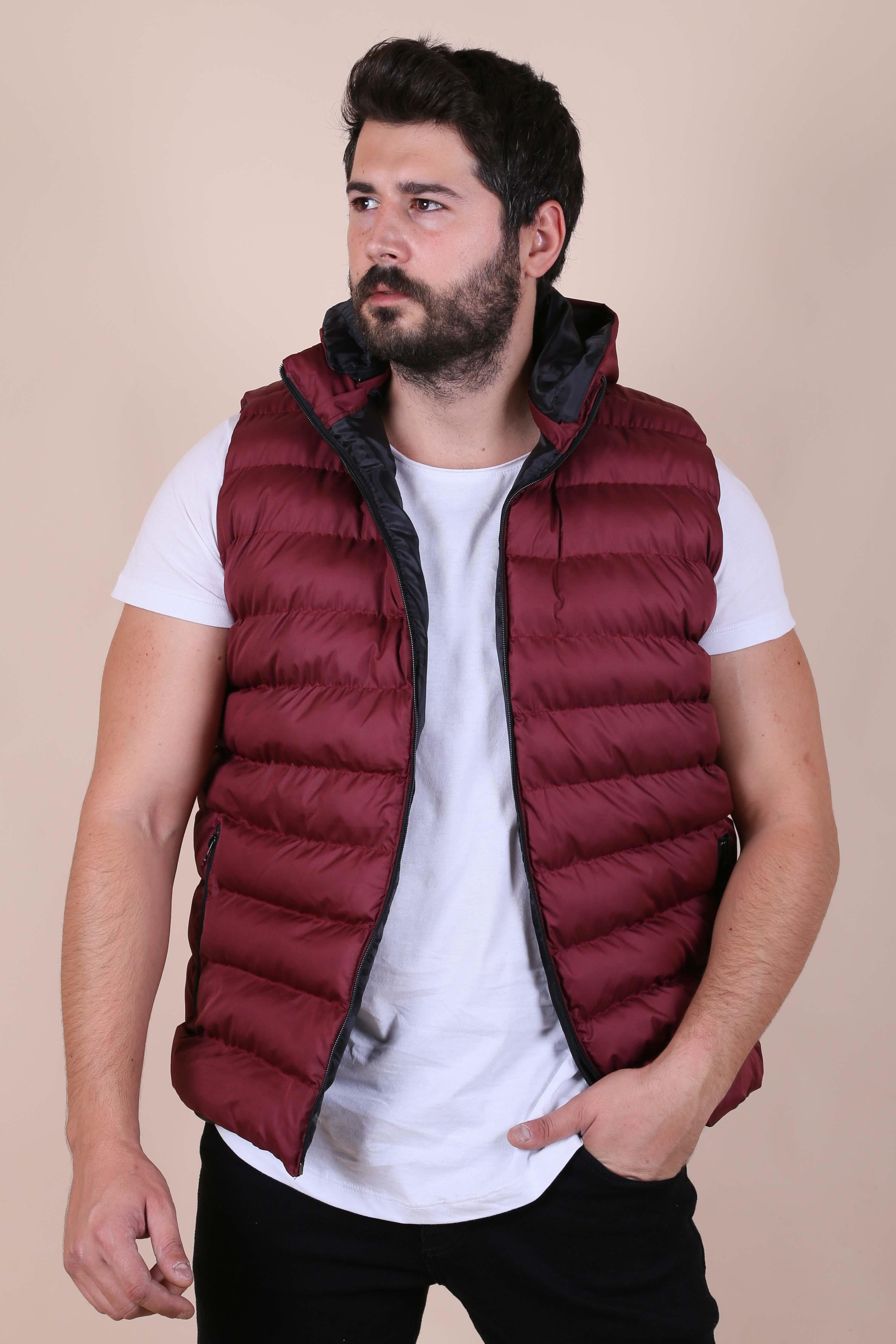 Bordo Kapşonlu Şişme Yelek