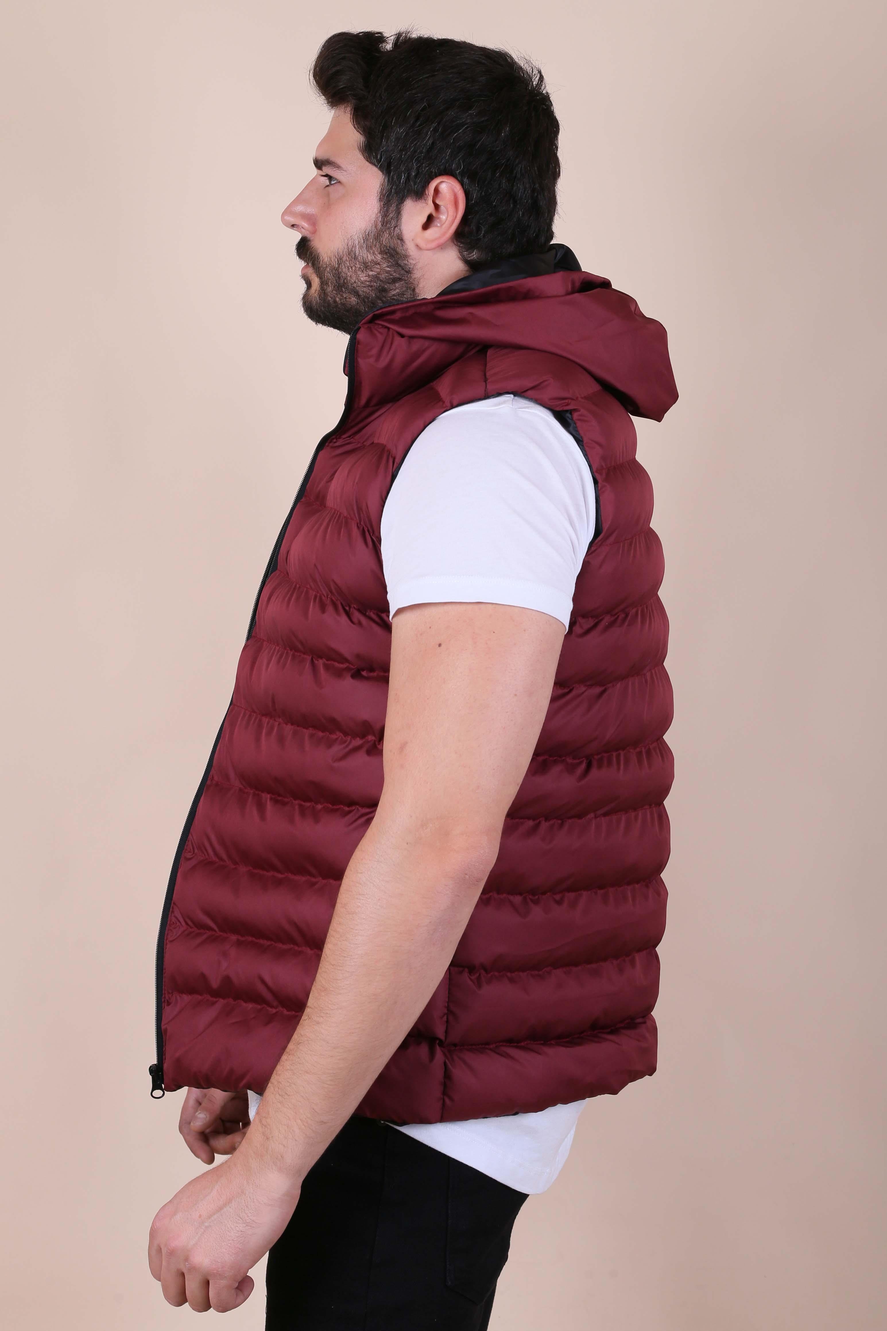 Bordo Kapşonlu Şişme Yelek