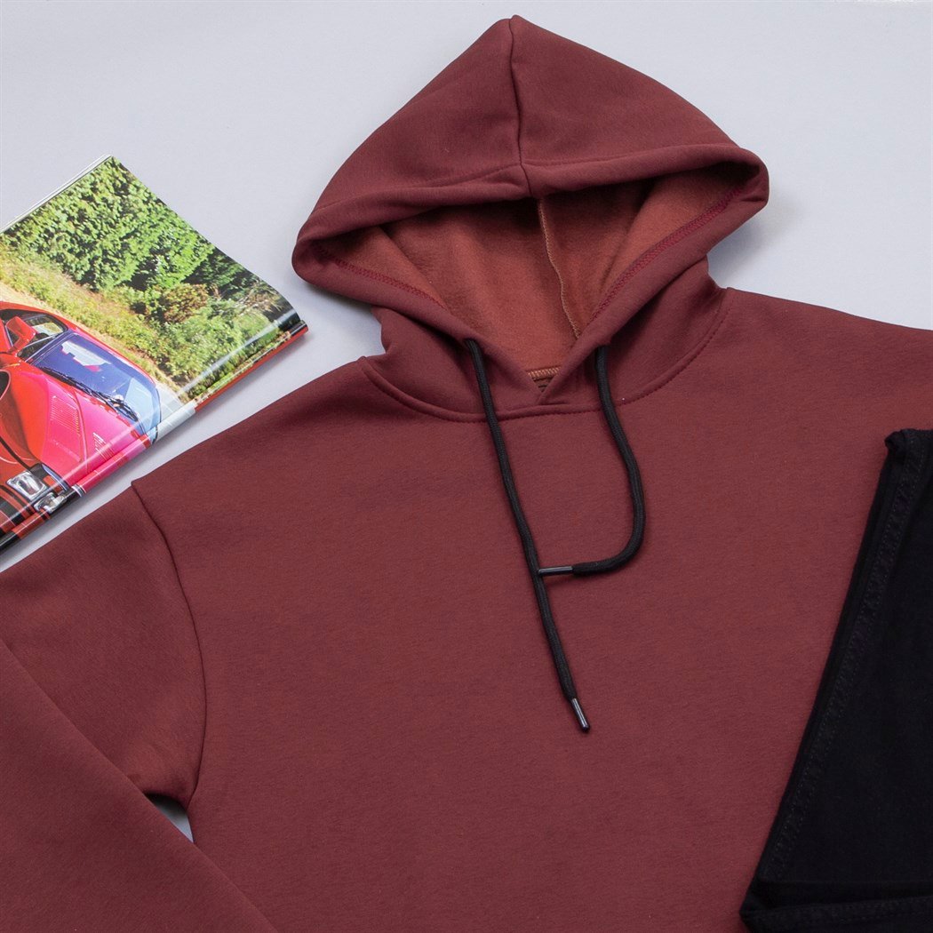 Bordo Kapşonlu Sweat Pantolon Ayakkabı Kombin