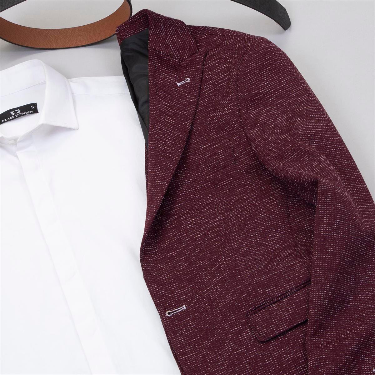 Bordo Kırçıllı Blazer Ceket Gömlek Pantolon Ayakkabı Kombin