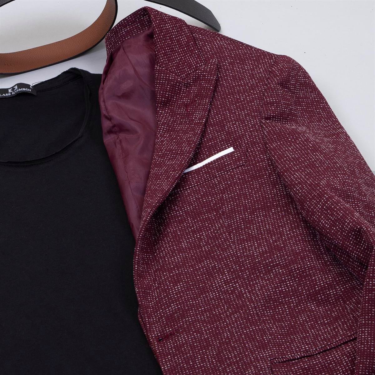 Bordo Kırçıllı Blazer Ceket Gömlek Pantolon Ayakkabı Kombin