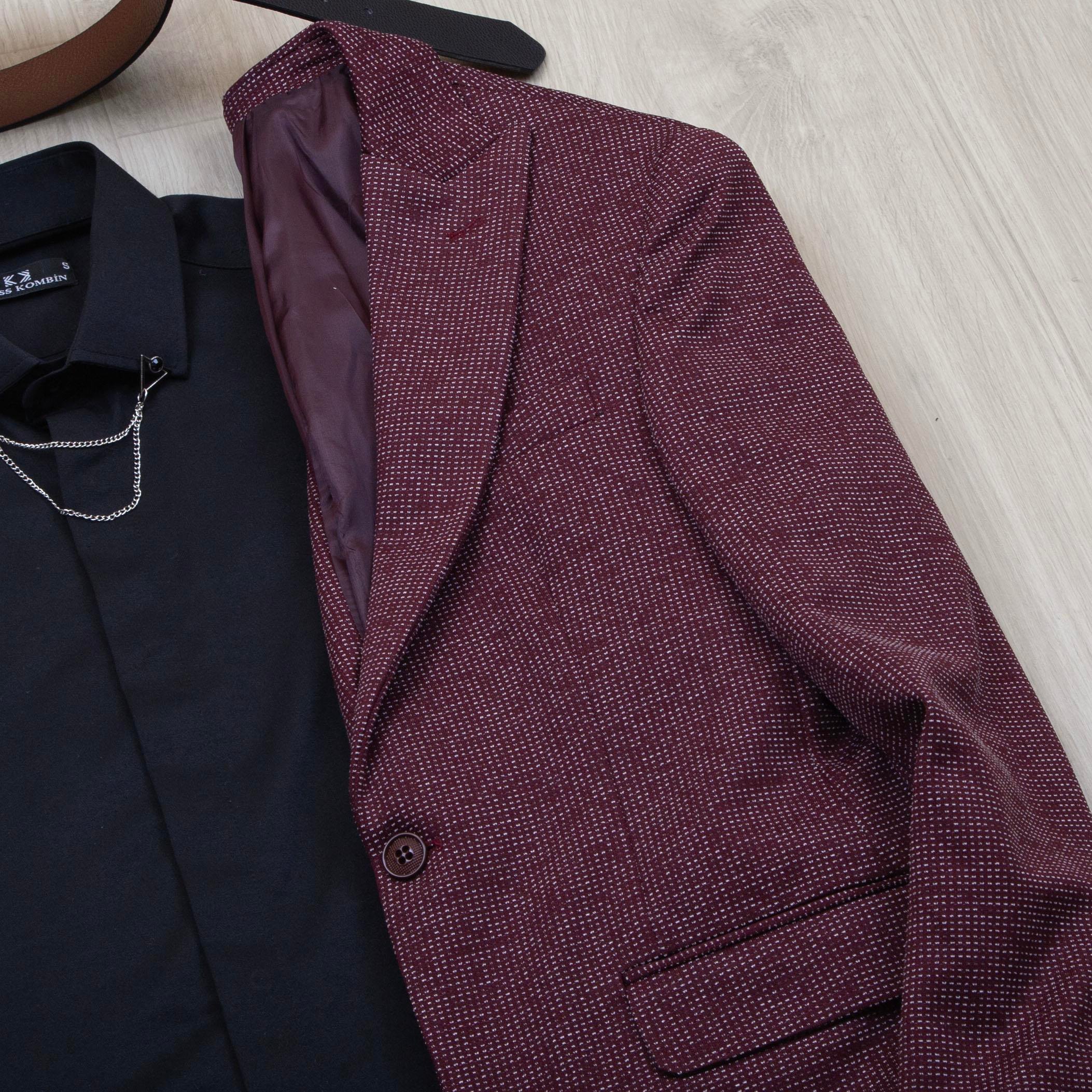 Bordo Kırçıllı Blazer Ceket Gömlek Pantolon Ayakkabı Kombin