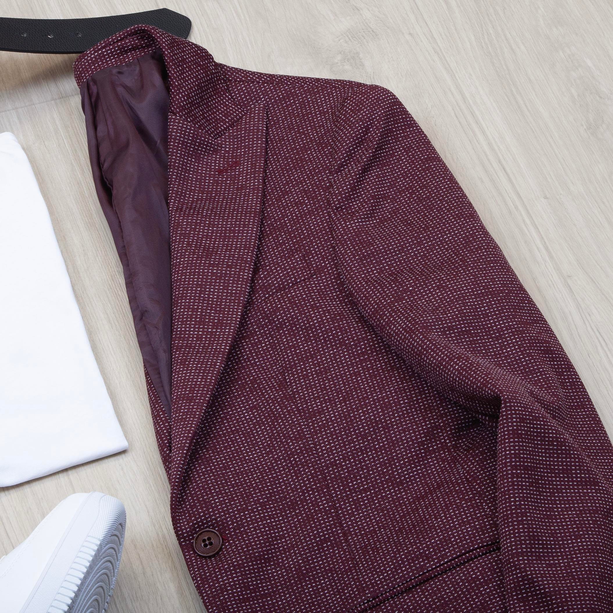 Bordo Kırçıllı Blazer Ceket Tişört Pantolon Ayakkabı Kombin