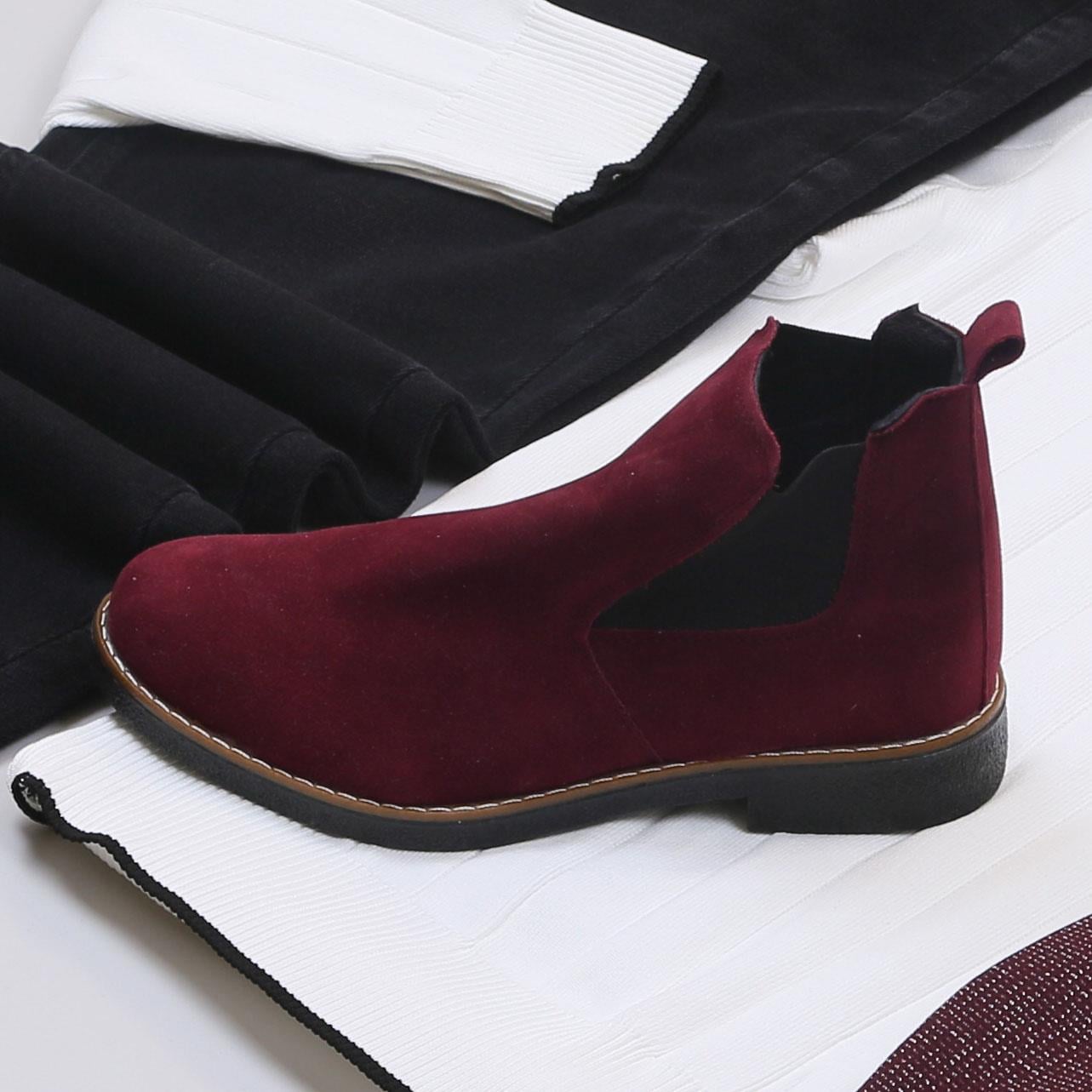 Bordo Kırçıllı Blazer Ceket Triko Kazak Pantolon Bot Kombin
