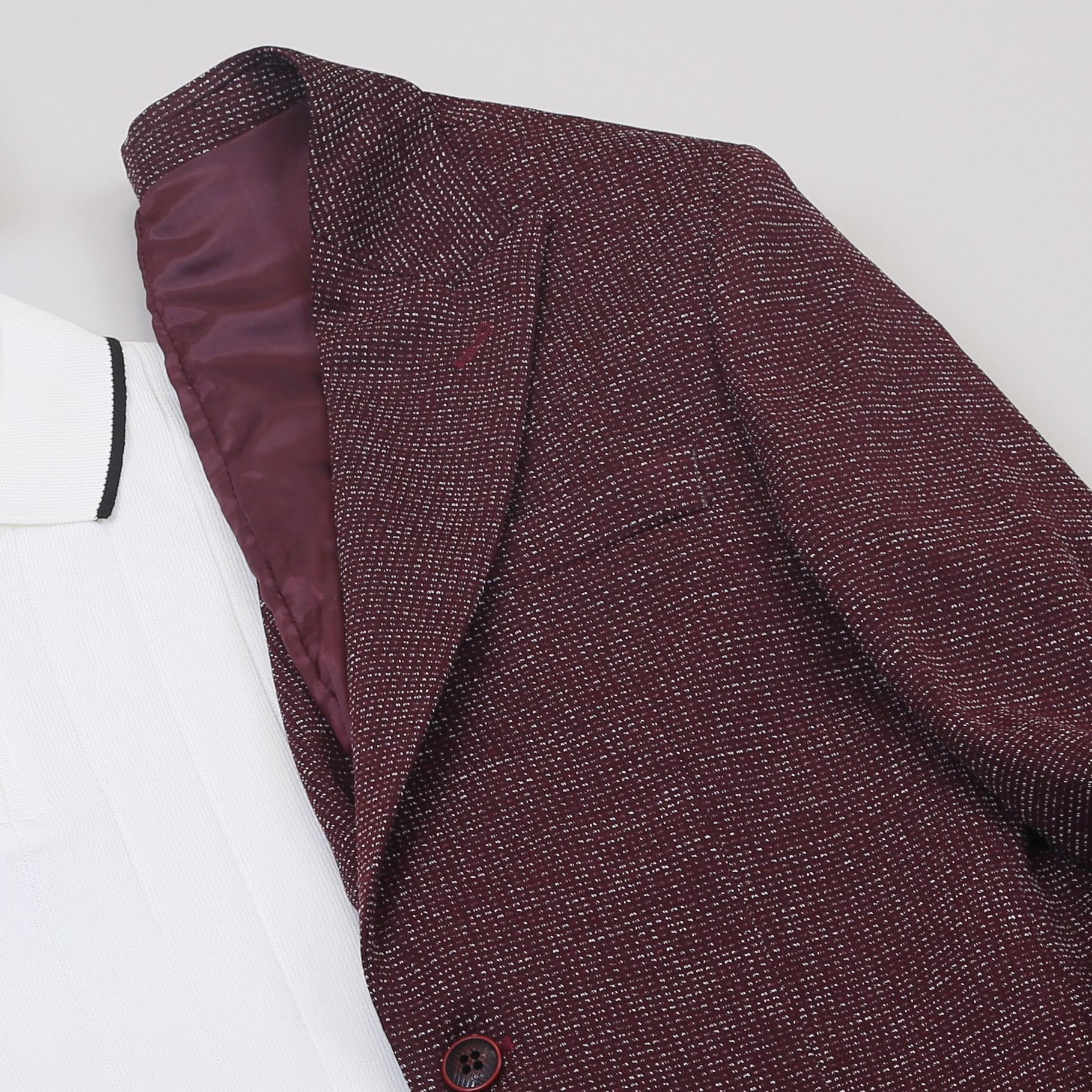 Bordo Kırçıllı Blazer Ceket Triko Kazak Pantolon Bot Kombin