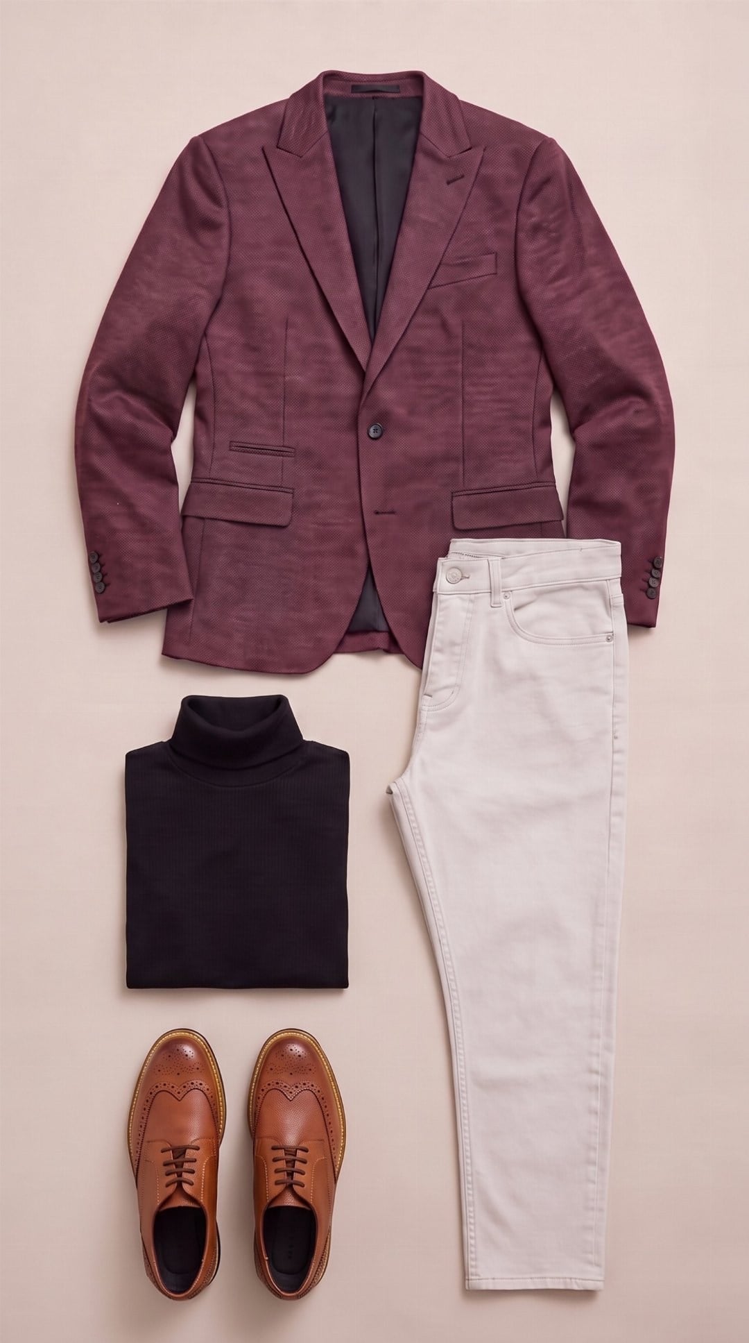 Bordo Kırçıllı Blazer Siyah Boğazlı Body Taş Kot Pantolon Taba Çiftyüz Ayakkabı Kombini